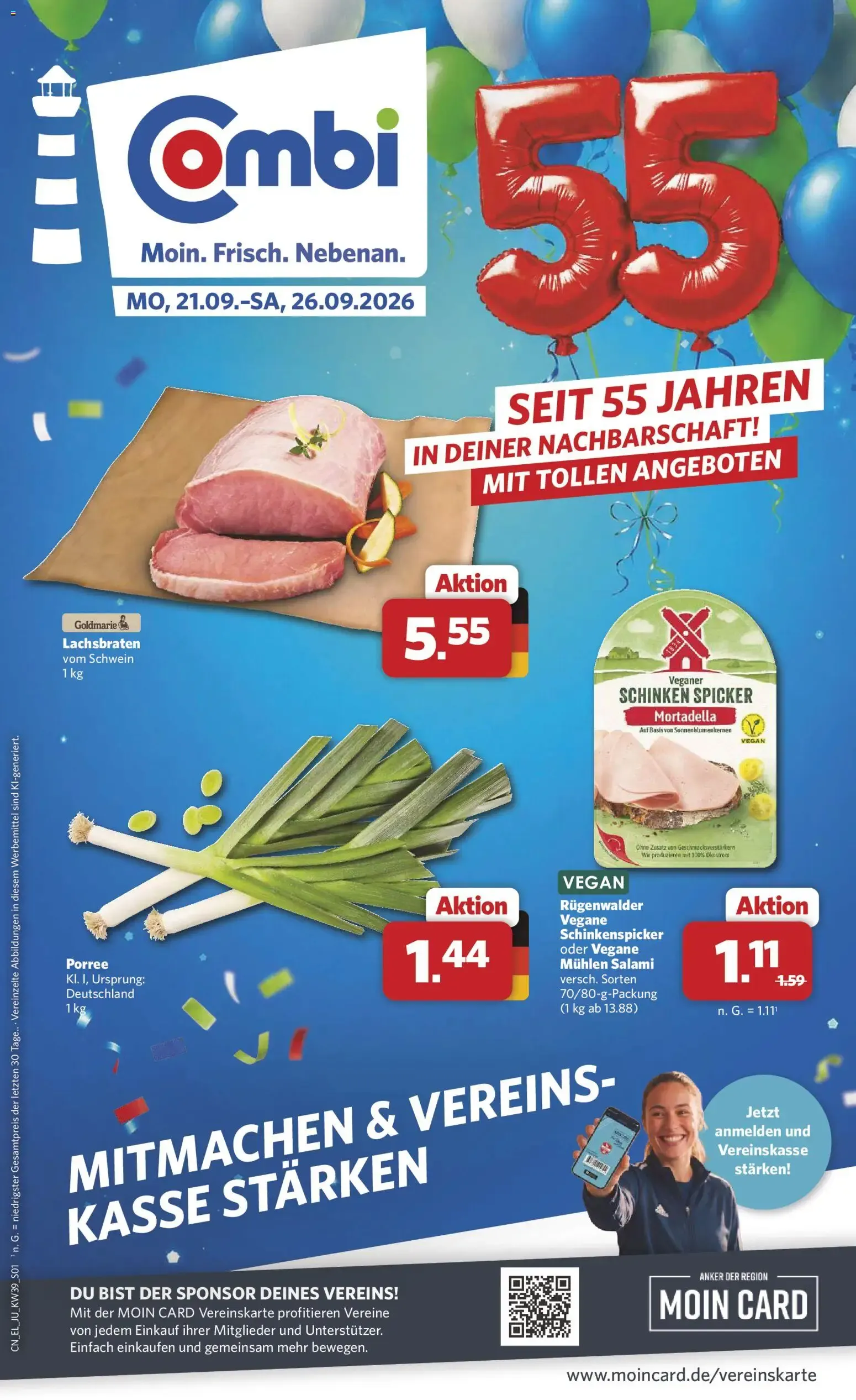 Combi: 55 Jahre Jubiläum mit Sonderangeboten von 21. September bis 26. September 2026 - Prospekt seite 1
