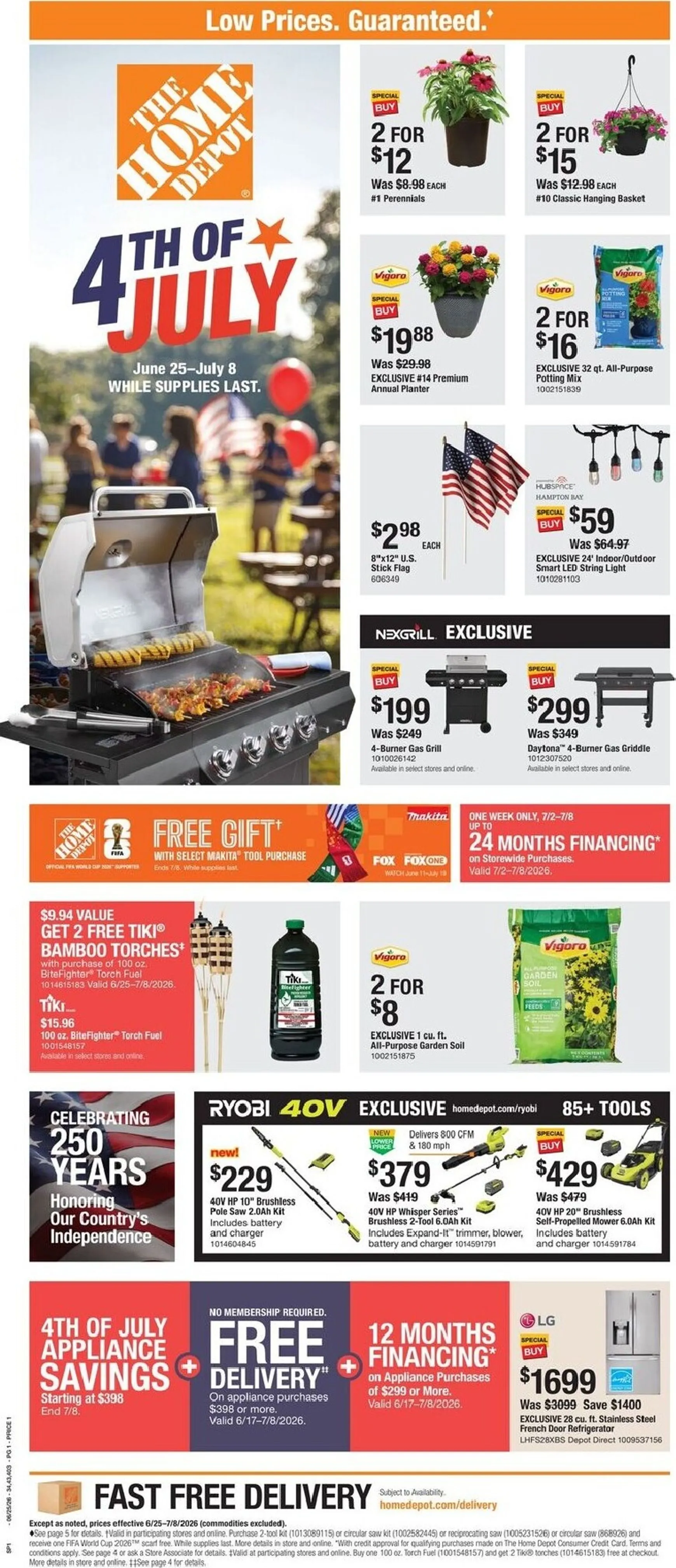 Weekly ad Current The Home Depot leaflet valid from Thursday 06/25/2026 to Wednesday 07/08/2026 from June 25 to July 8 2026 - Page 1