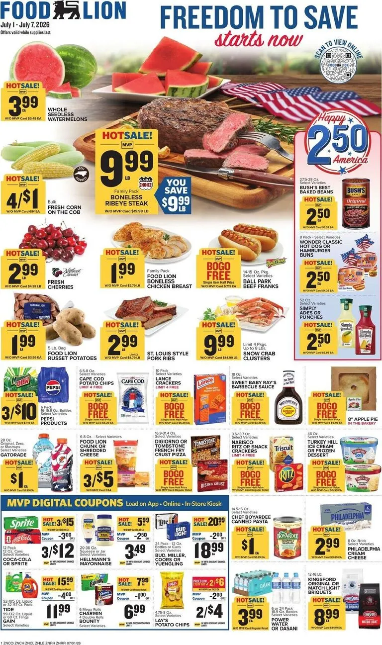 Weekly ad Current Food Lion leaflet valid from Wednesday 07/01/2026 to Tuesday 07/07/2026 from July 1 to July 7 2026 - Page 1