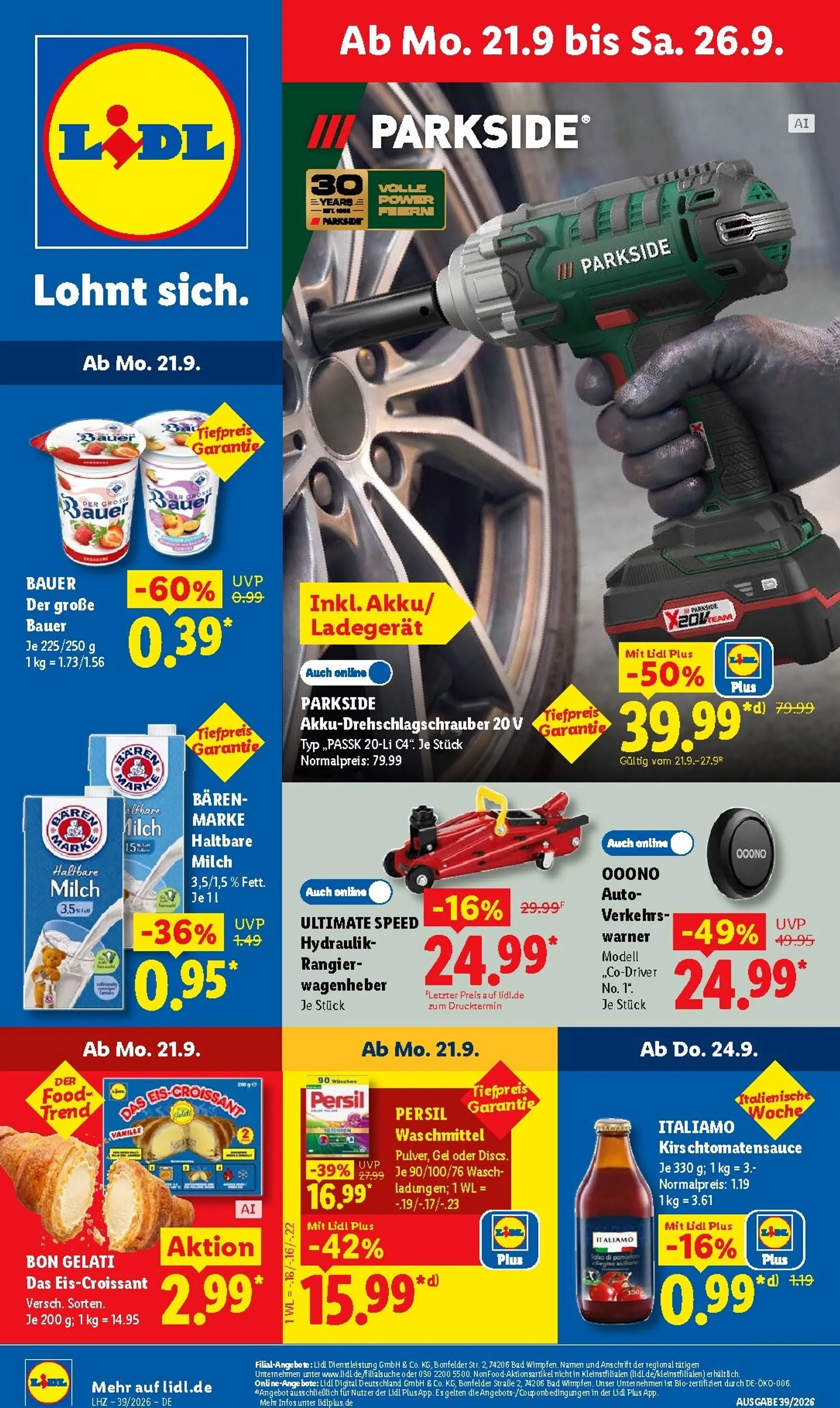 Lidl Prospekt nächste Woche – von Montag 21.09.2026 bis Samstag 26.09.2026 von 21. September bis 26. September 2026 - Prospekt seite 1