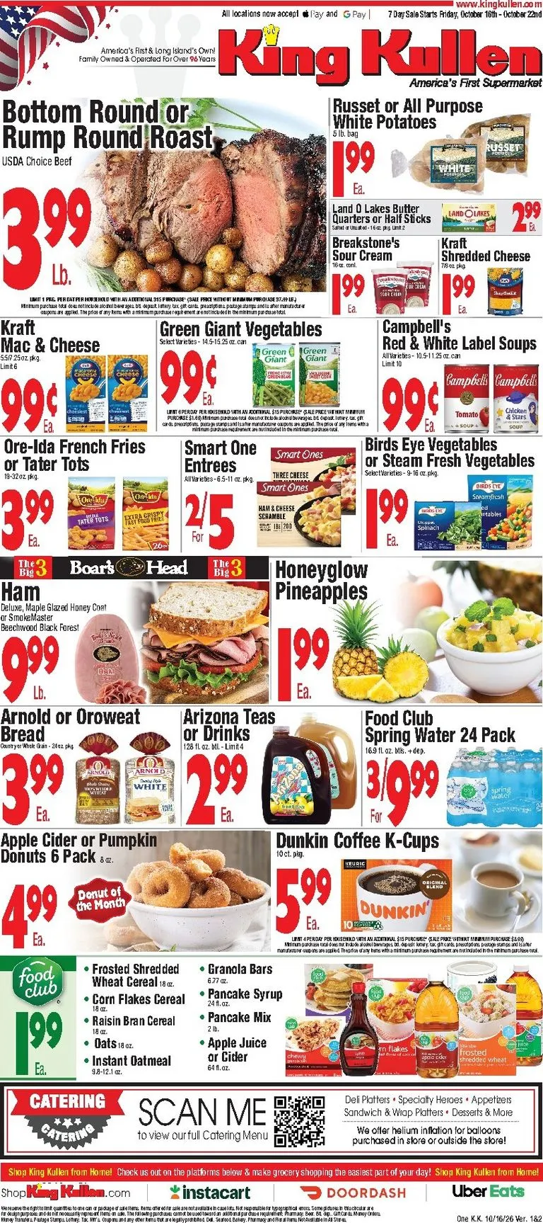 Current King Kullen leaflet valid from Friday 10/16/2026 to Thursday 10/22/2026