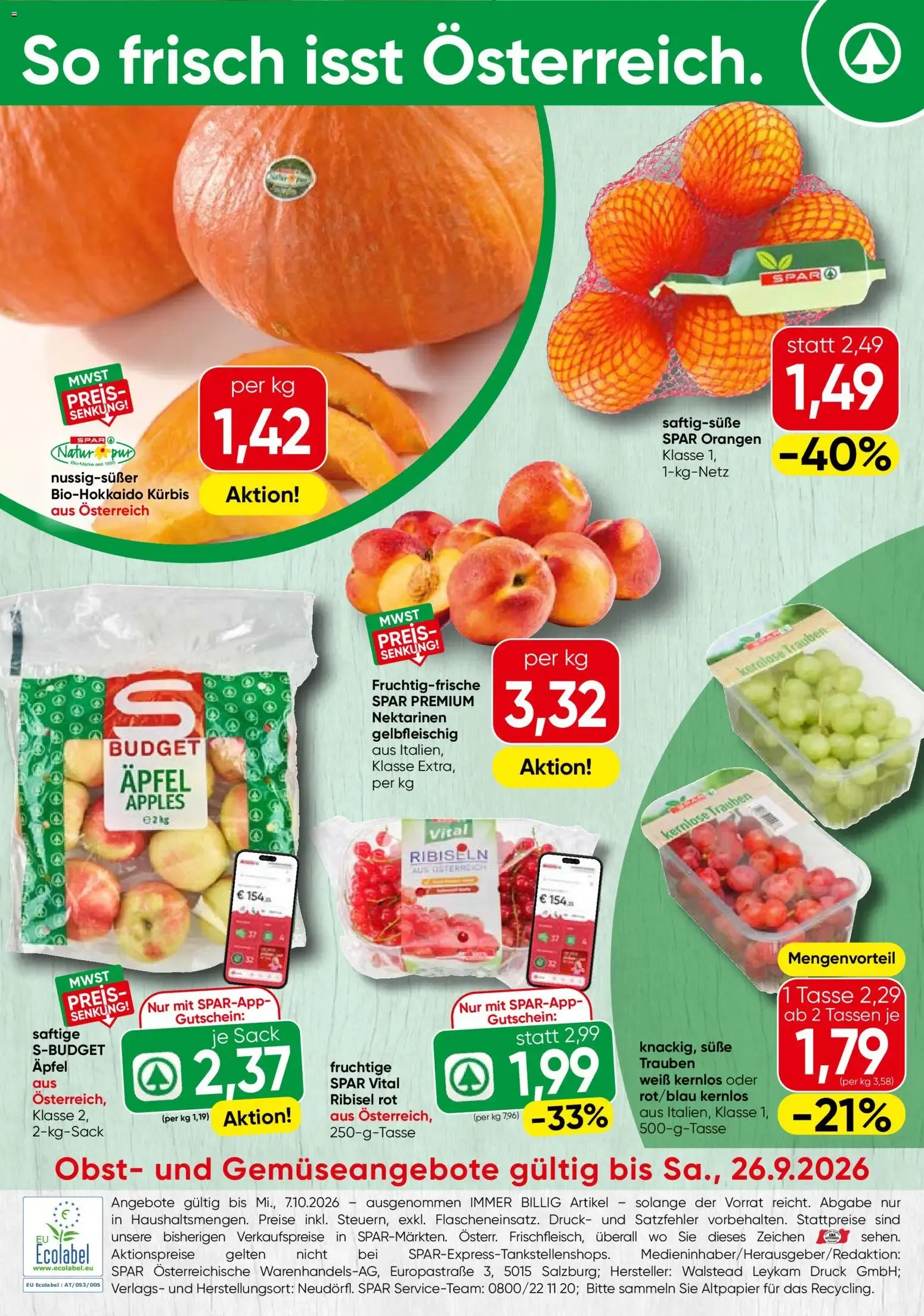 Spar Flugblatt (24.09.2026) - Angebote und Prospekt von 24. September bis 7. Oktober 2026 - Flugblätt seite 20