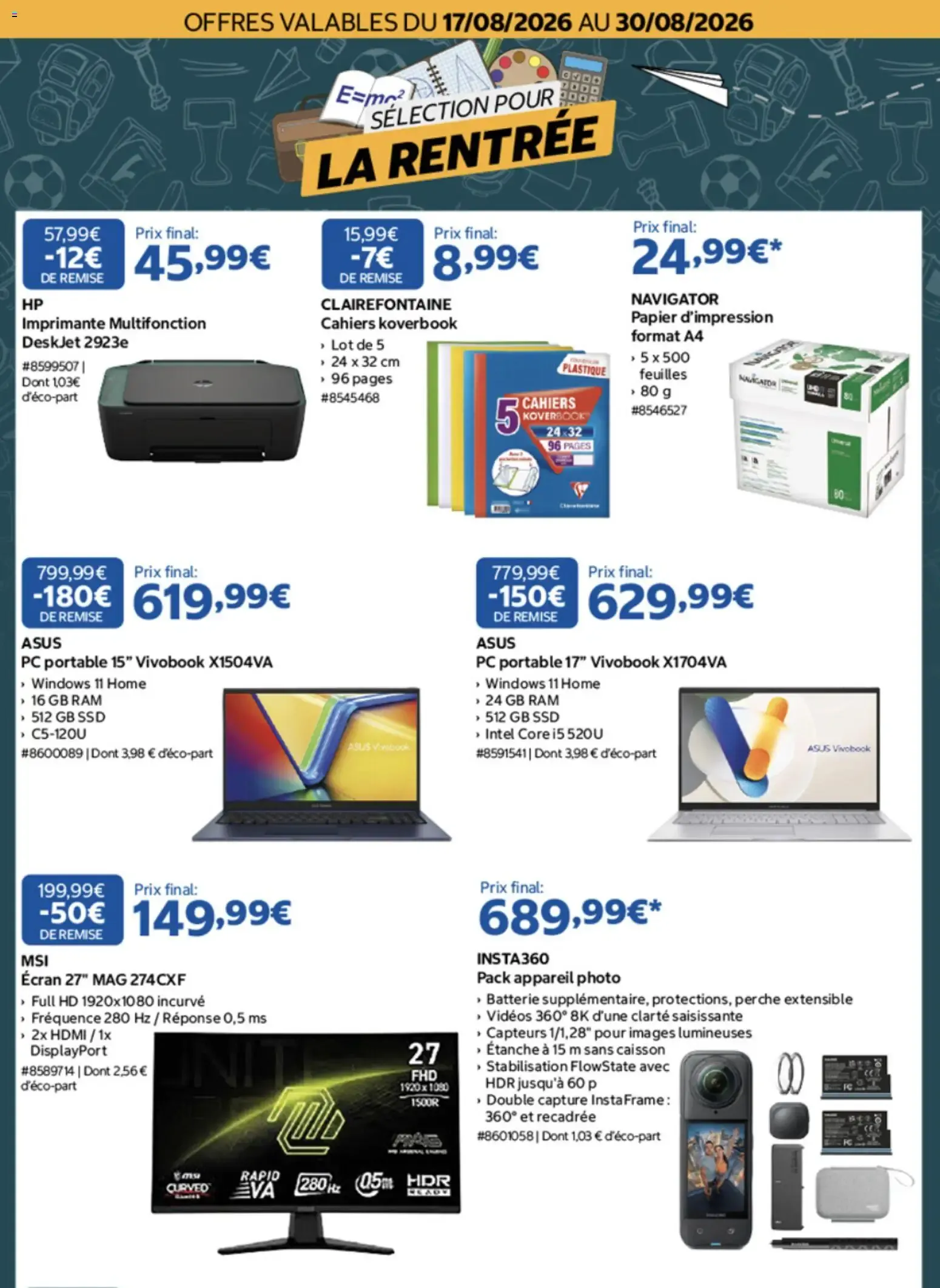 Offres valables du 17/08/2026 au 30/08/2026 - Sélection pour la rentrée du 17 août au 30 août 2026 - Catalogue page 1