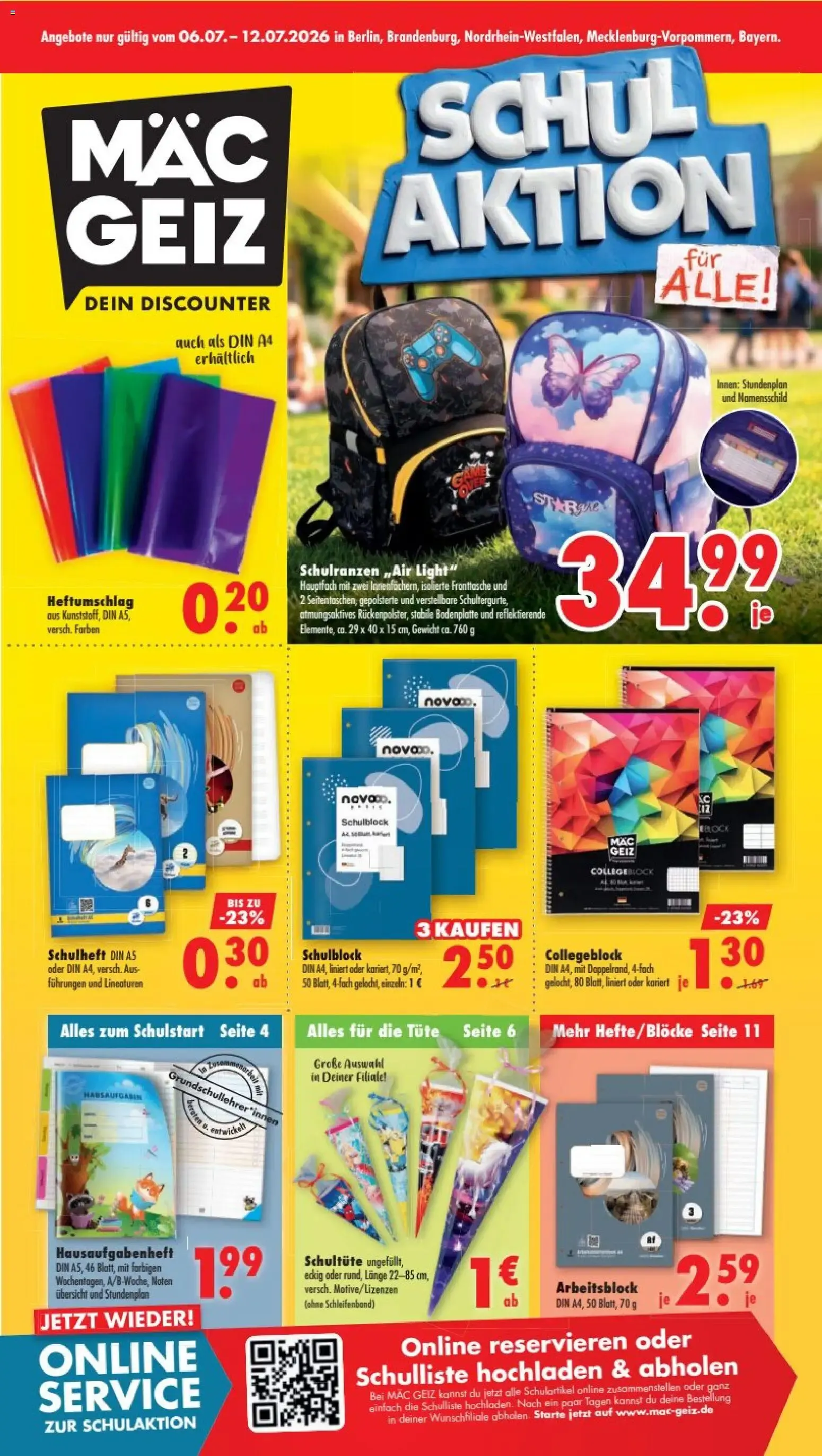 Mäc Geiz Schulaktion (ab 06.07.2026) zum Blättern von 6. Juli bis 12. Juli 2026 - Prospekt seite 1
