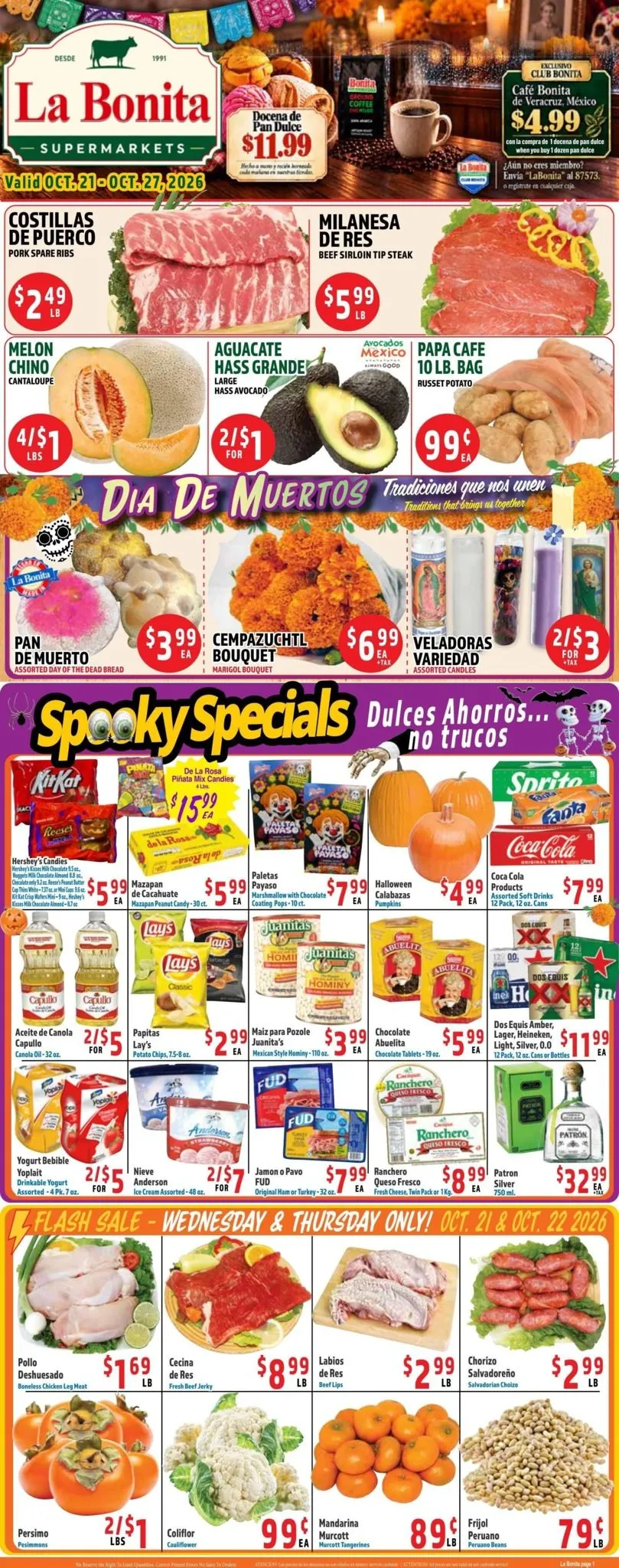 Weekly promotion Current La Bonita leaflet valid from Wednesday 10/21/2026 to Tuesday 10/27/2026 spanning from October 21 to October 27 2026 - Page 1 for Catalogue 365