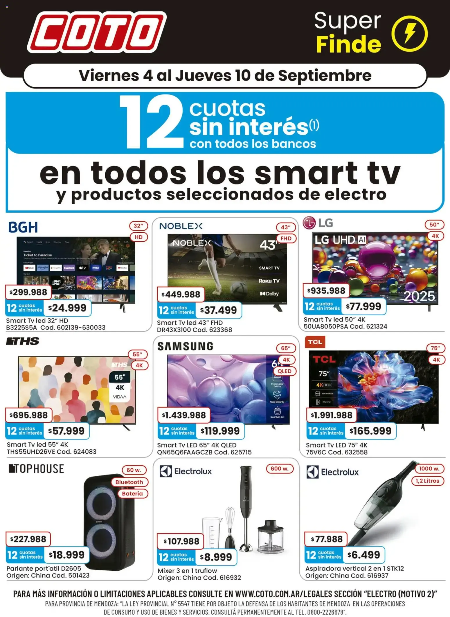 Ofertas de Coto Super Finde: 12 Cuotas Sin Interés en Smart TVs y Electro 4 de septiembre al 10 de septiembre 2026 - Página 1 del catálogo