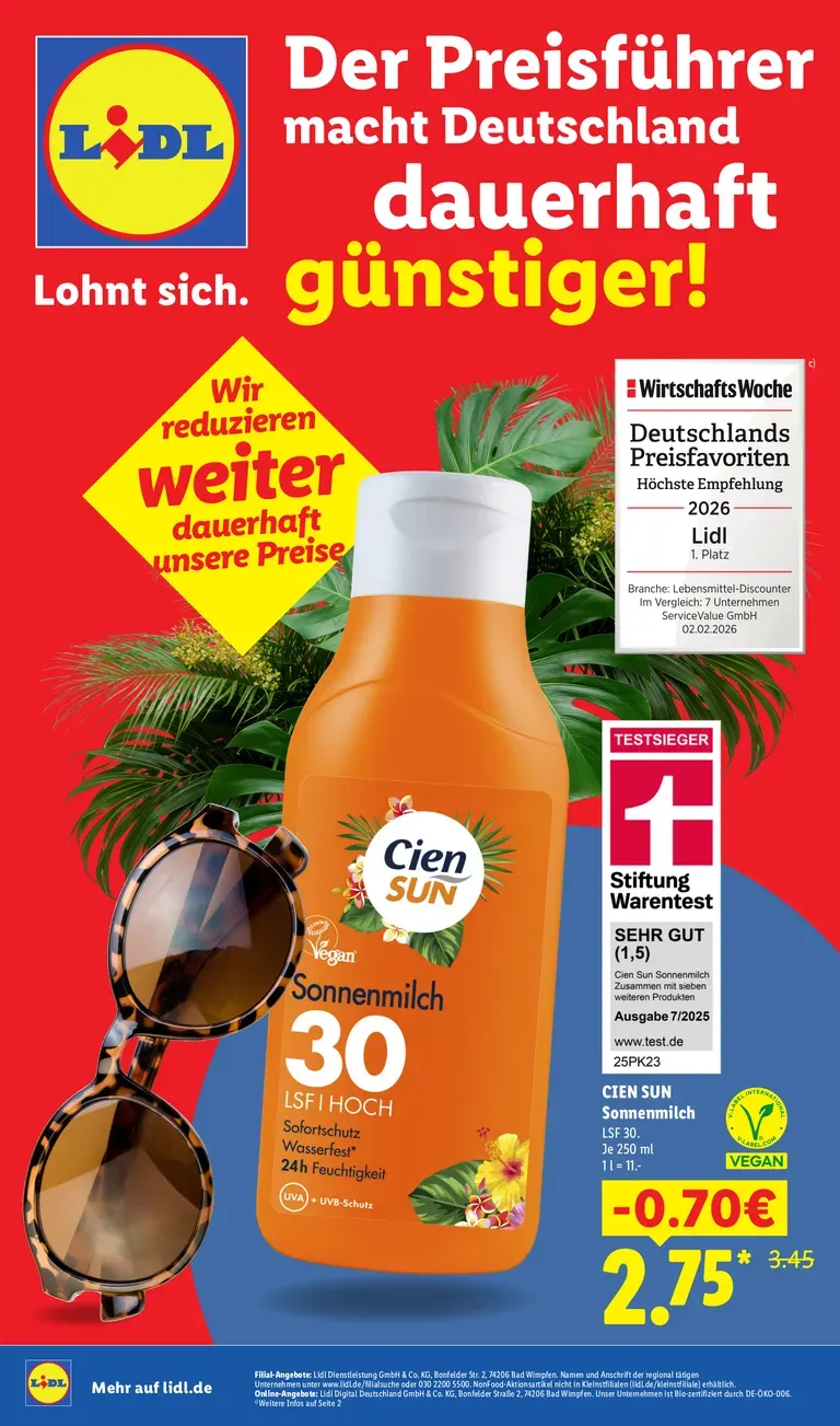 Lidl: Der Preisführer macht Deutschland dauerhaft günstiger! von 1. Juli bis 31. August 2026 - Prospekt seite 1
