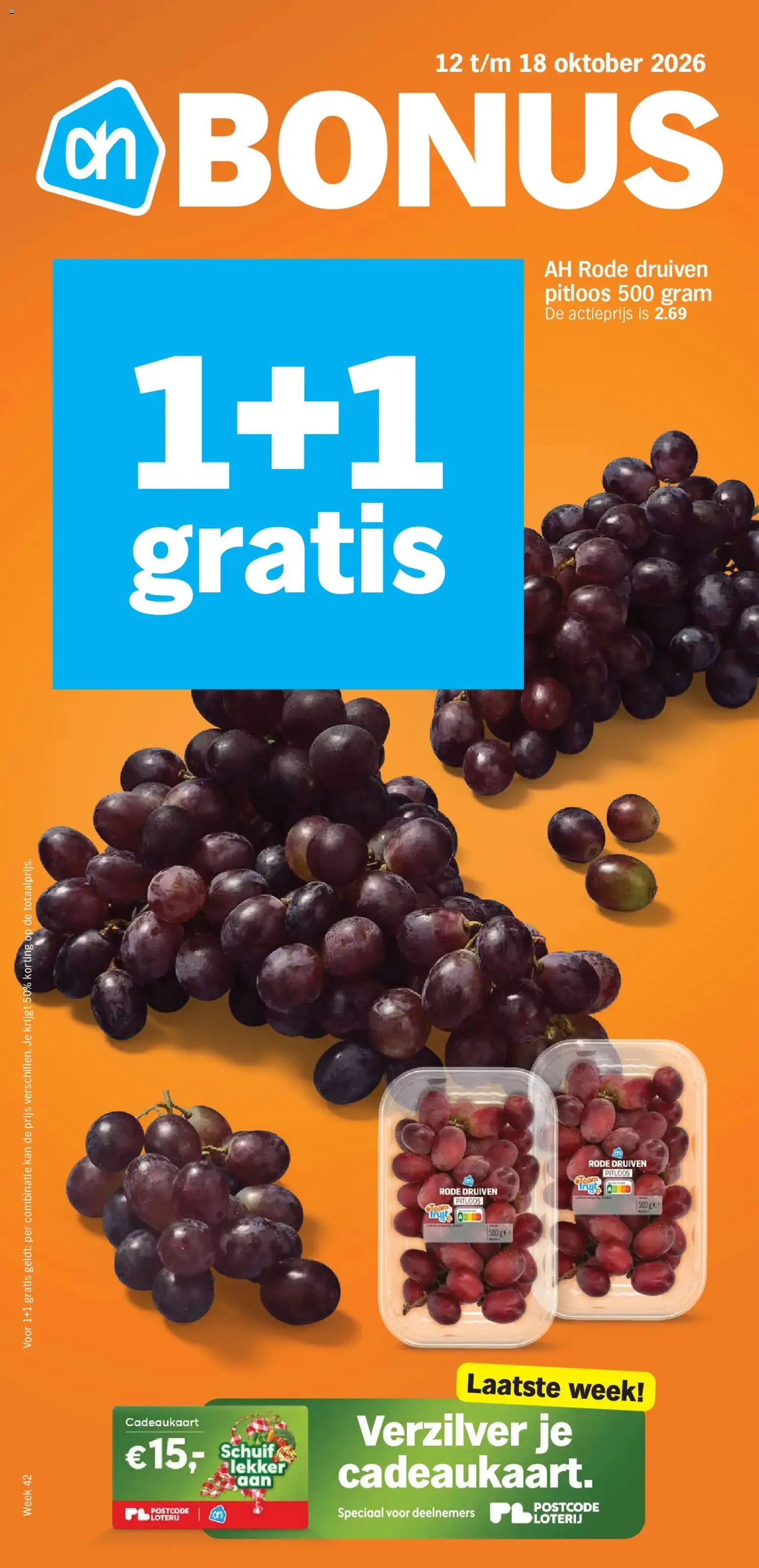 AH Bonus: Uvas rojas 1+1 gratis van 12 oktober tot 18 oktober 2026 - Folder pagina 1