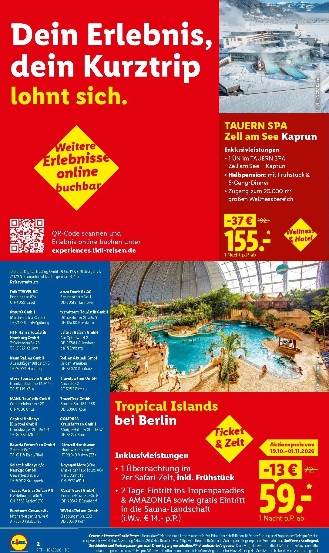 Lidl - Reise-Highlights Prospekt – von Mittwoch 14.10.2026 bis Sonntag 15.11.2026 von 14. Oktober bis 15. November 2026 - Prospekt seite 2