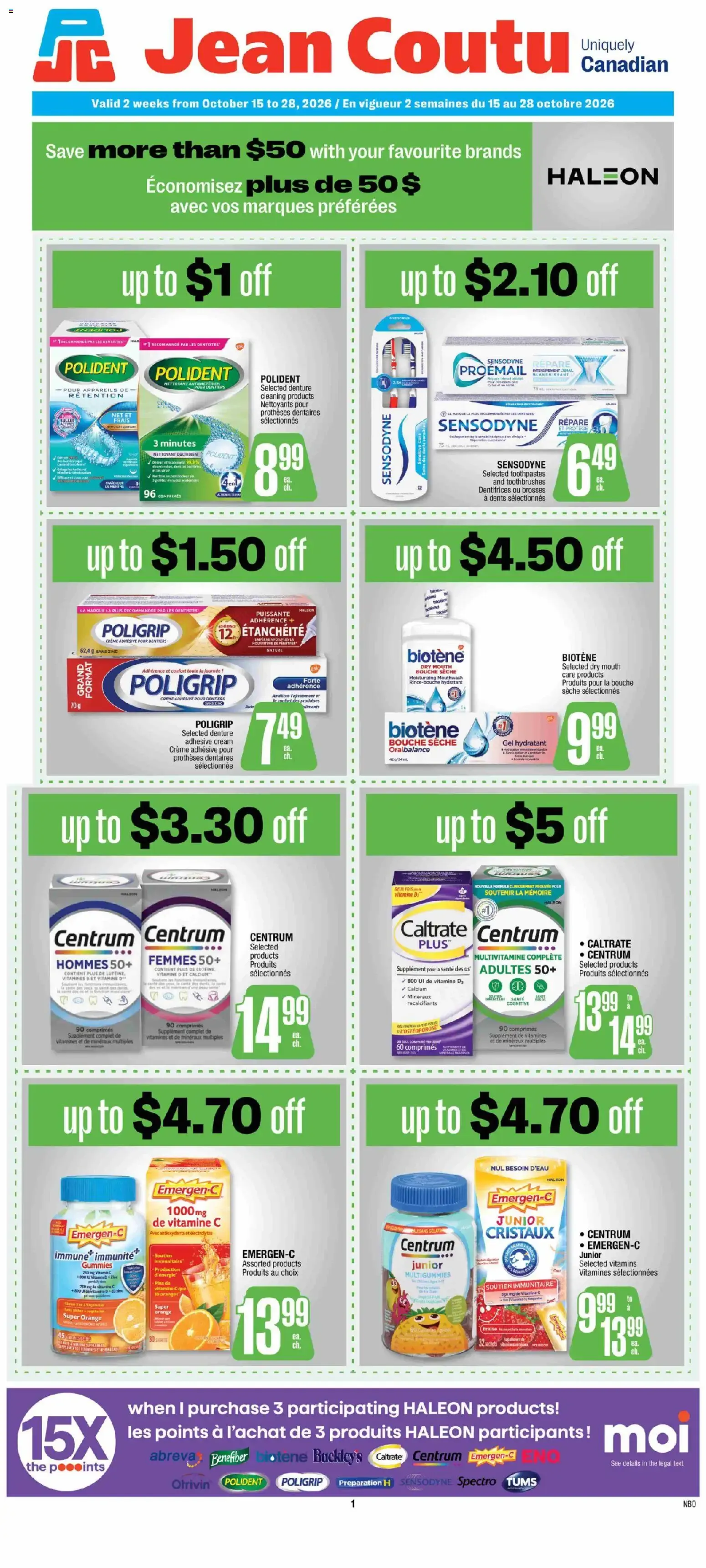 Jean Coutu flyer - Haleon Insert from Oct 15, 2026 > weekly specials & deals from October 15 to October 28 2026 - flyer page 1