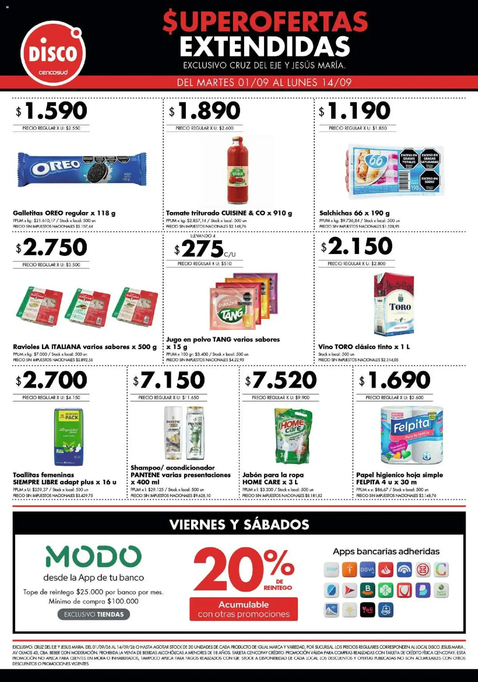 Ofertas de Super Ofertas Extendidas de Disco Cencosud 1 de septiembre al 14 de septiembre 2026 - Página 1 del catálogo