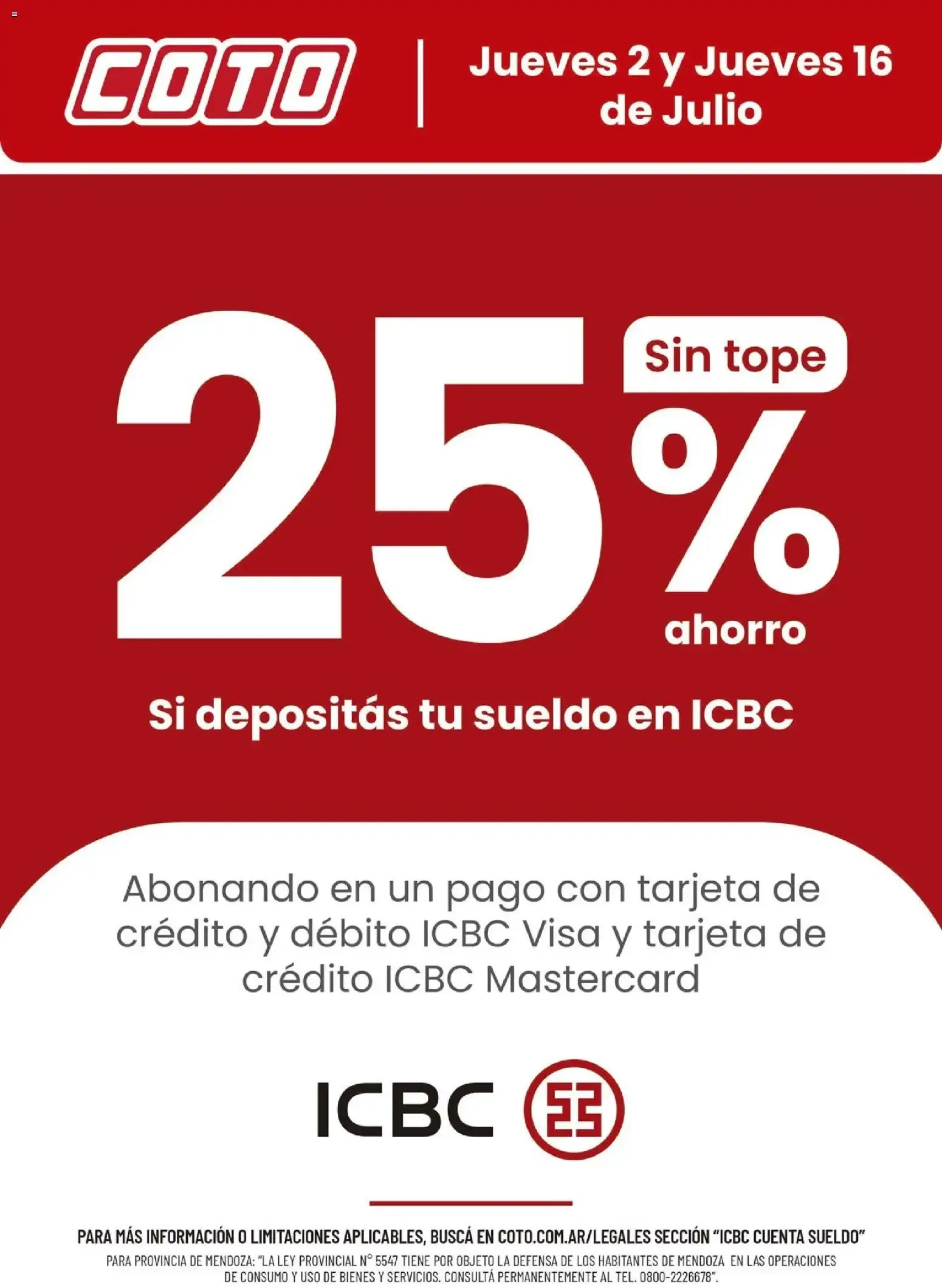 Ofertas de Coto - 25% de ahorro con ICBC 2 de julio al 16 de julio 2026 - Página 1 del catálogo