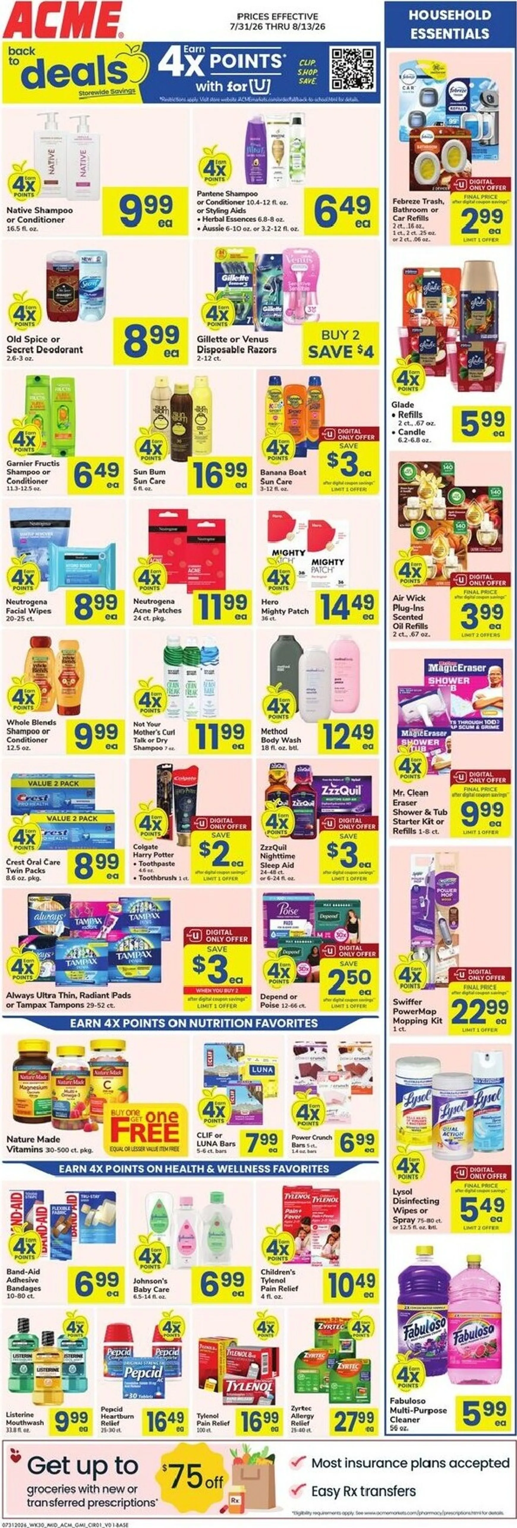 Current ACME - Back to Deals leaflet valid from Friday 07/31/2026 to Thursday 08/13/2026