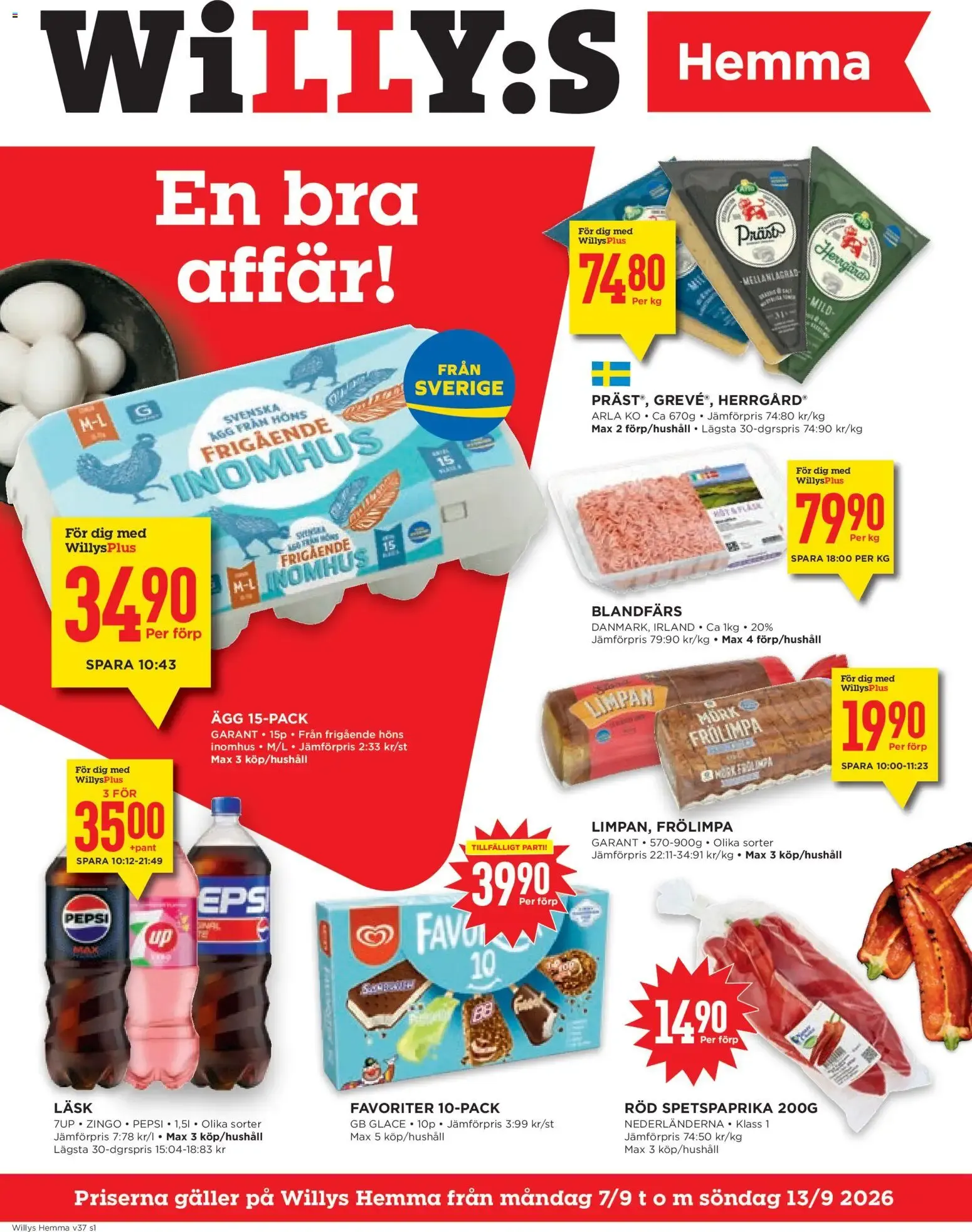 Willys erbjudanden Hemma från 07/09/2026 - 13/09/2026 > Reklamblad nuvarande rabatter från 7 september till 13 september 2026 - Reklamblad sidor 1