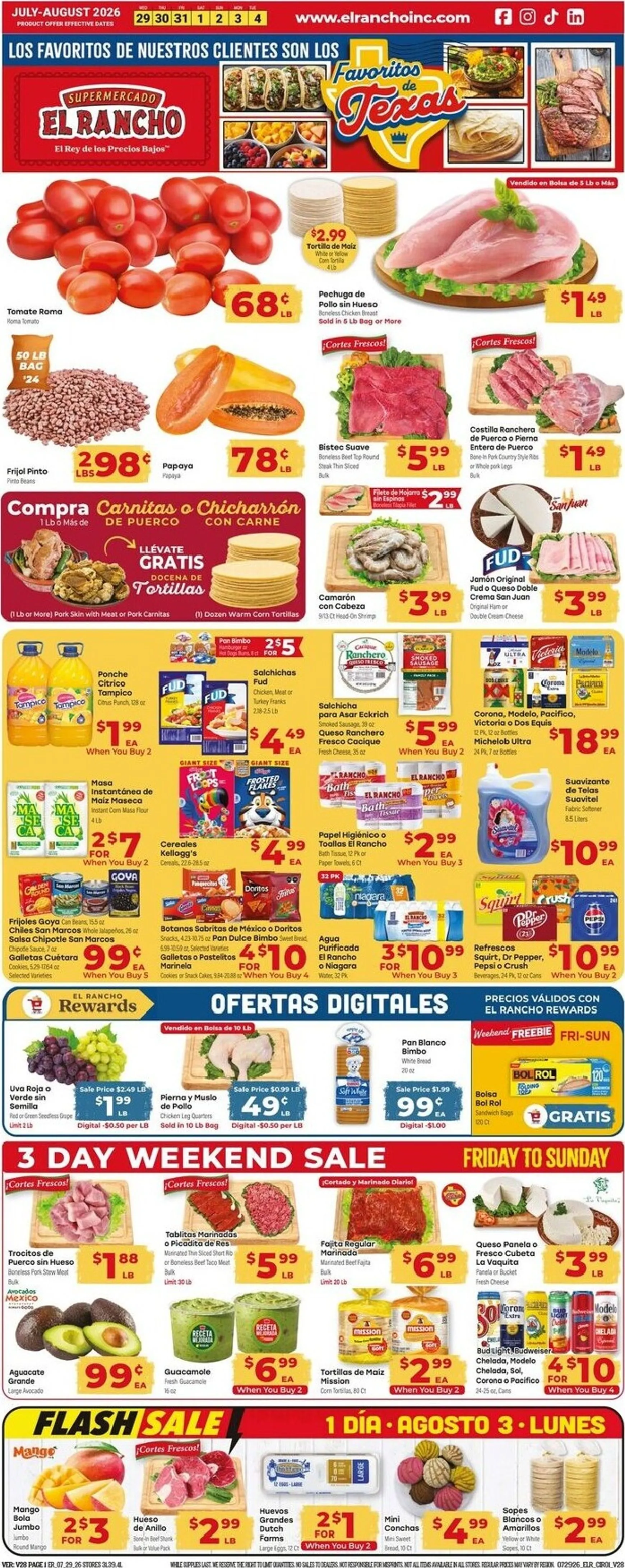 Weekly ad Current El Rancho leaflet valid from Wednesday 07/29/2026 to Tuesday 08/04/2026 from July 29 to August 4 2026 - Page 1