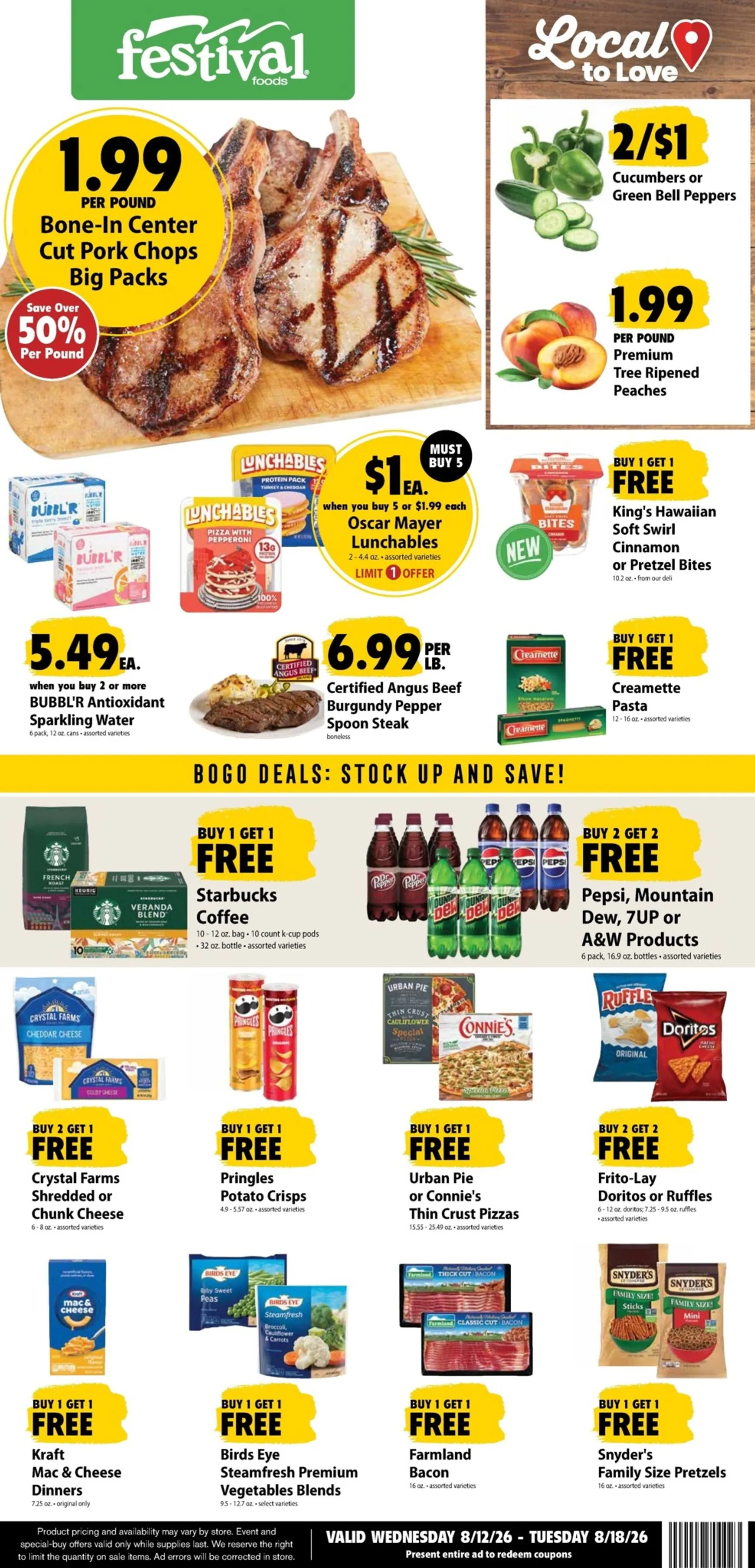 Weekly ad Current Fest Foods leaflet valid from Wednesday 08/12/2026 to Tuesday 08/18/2026 from August 12 to August 18 2026 - Page 1