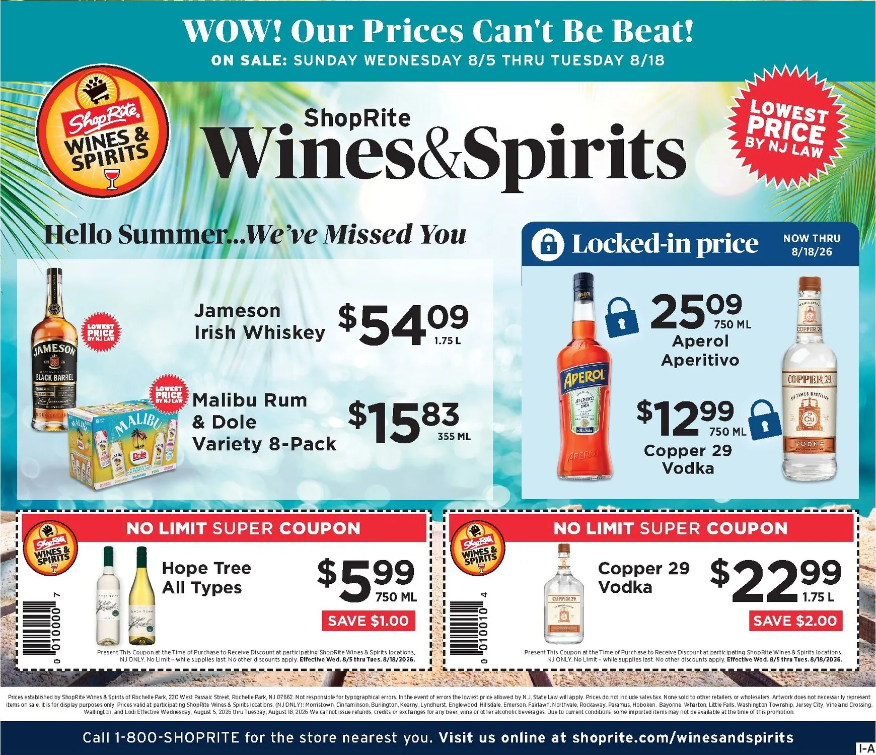 Weekly ad ShopRite Wines & Spirits - WOW! Our Prices Can't Be Beat! from August 5 to August 18 2026 - Page 1
