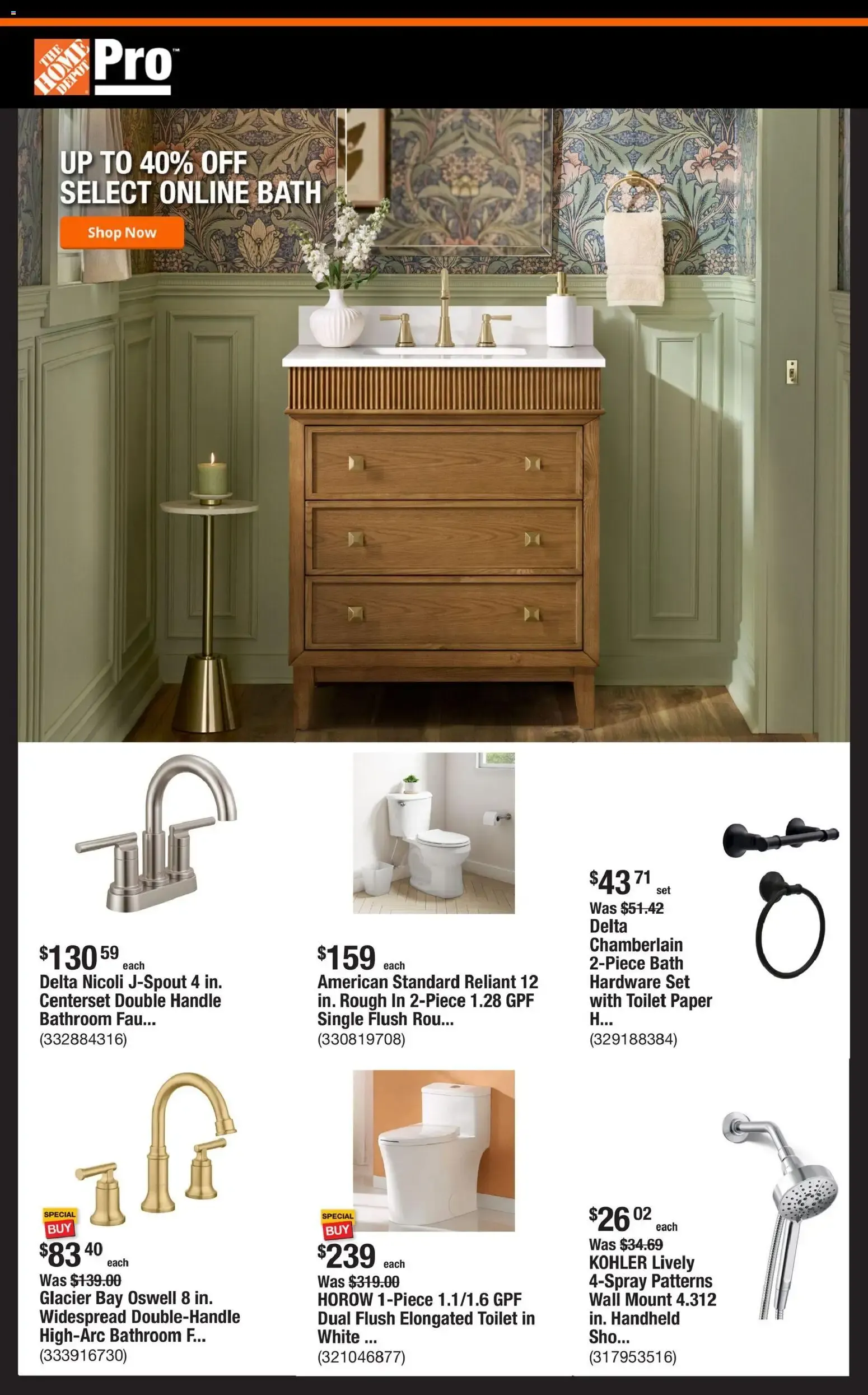 Home Depot: Up to 40% Off Select Online Bath