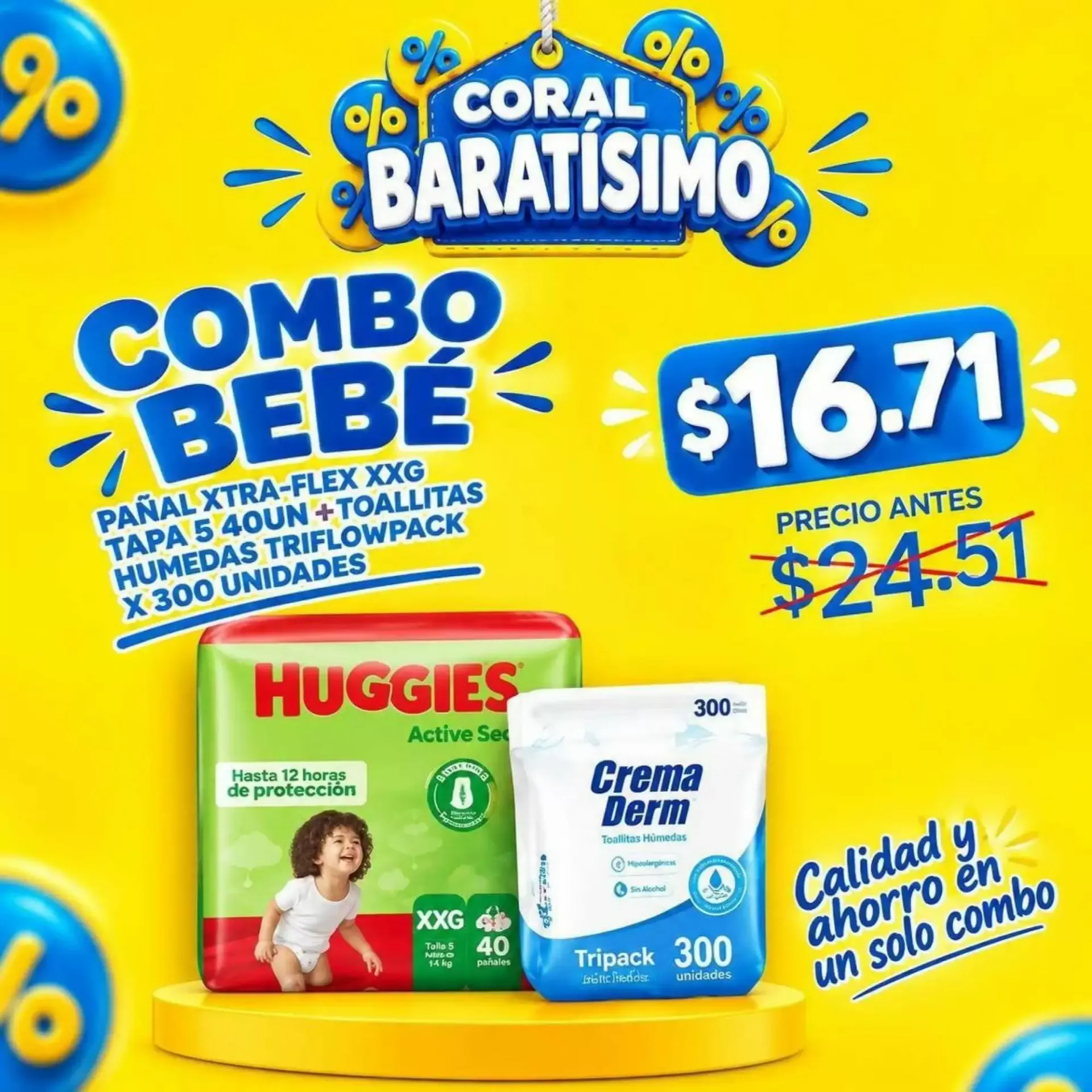 Catalogo de Coral Baratisimo: Combo Bebé (Pañales Huggies Xtra-Flex XXG + Toallitas Húmedas Crema Derm) 9 de septiembre al 24 de septiembre 2026 - Pag 1
