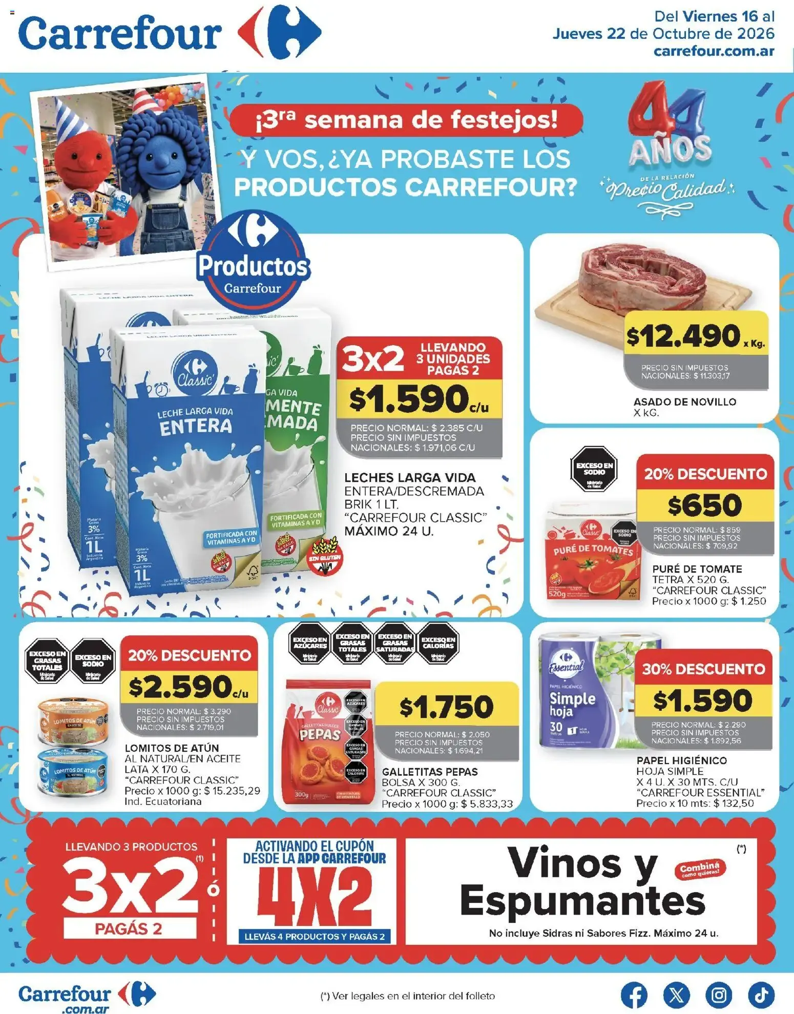 Ofertas de Carrefour: 3ra Semana de Festejos y 44 Años - Ofertas de Productos Carrefour 16 de octubre al 22 de octubre 2026 - Página 1 del catálogo