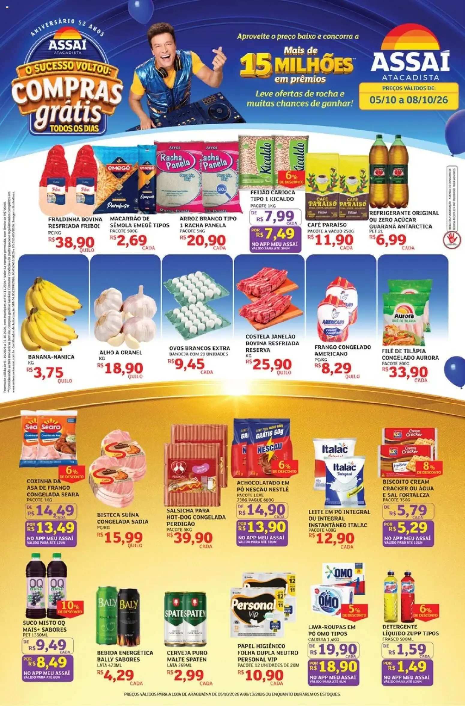 Encarte de Assaí Atacadista - Aniversário 52 Anos e Compras Grátis 5 de outubro até 8 de outubro 2026 - Pagina 1