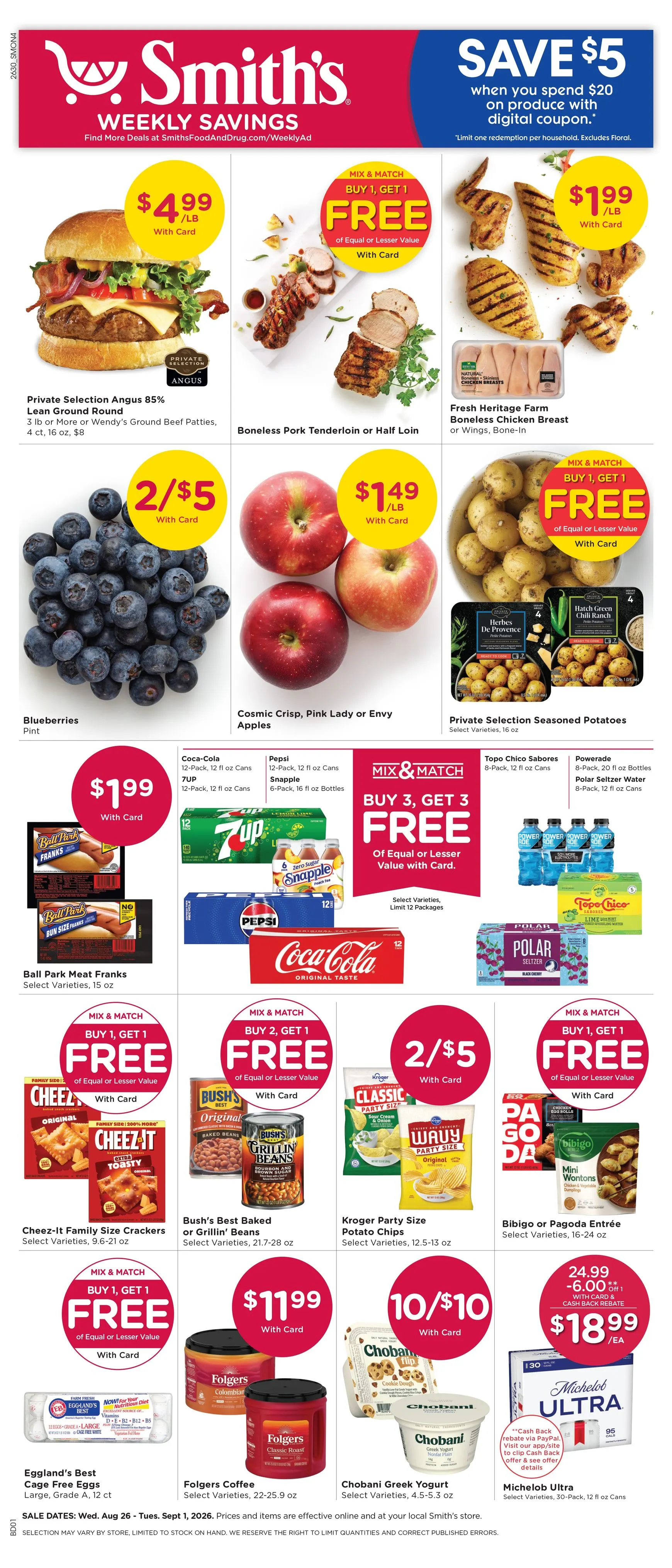 Weekly ad Current Smith's leaflet valid from Wednesday 08/26/2026 to Tuesday 09/01/2026 from August 26 to September 1 2026 - Page 1