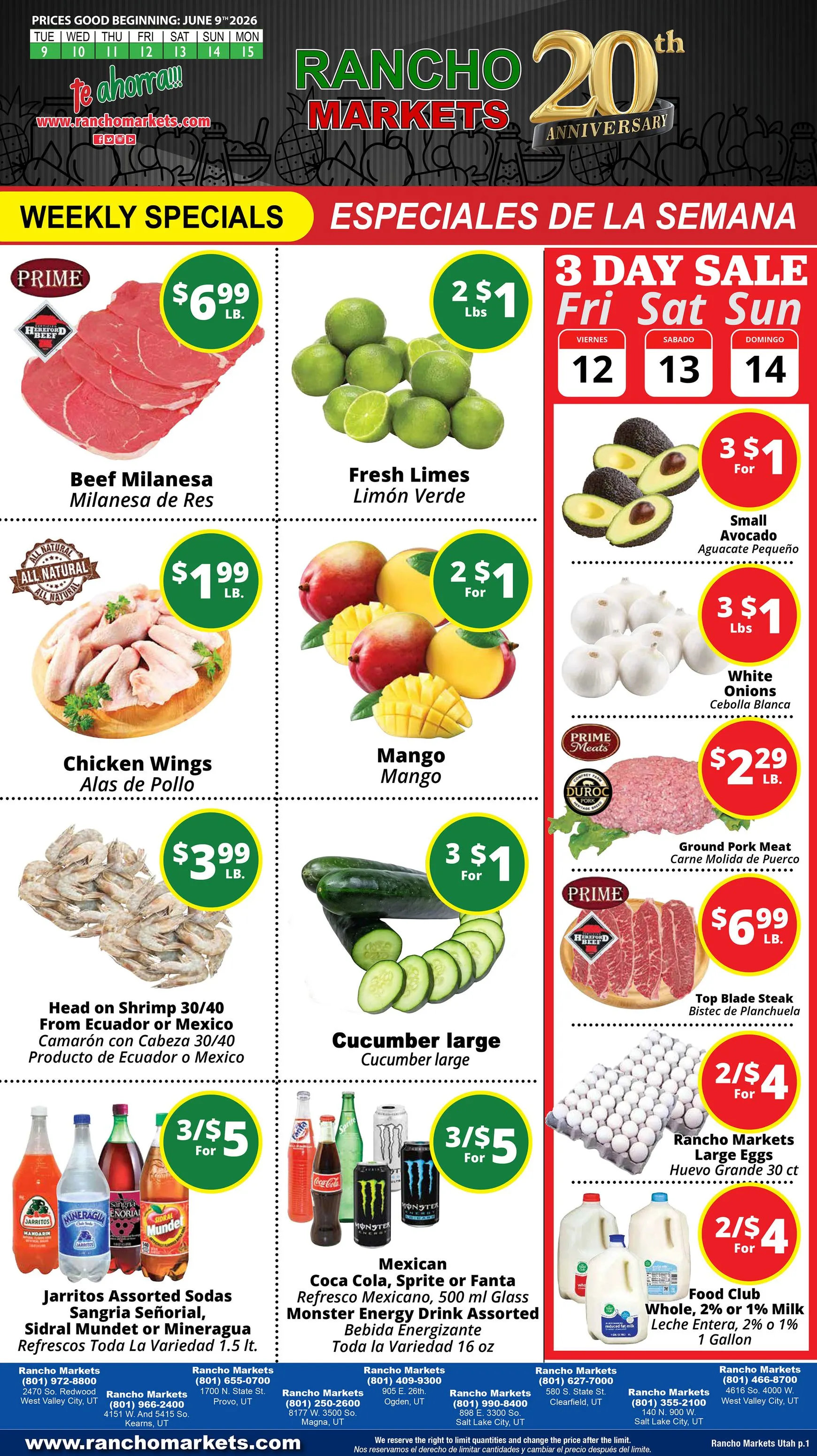 Weekly ad Current Rancho Markets leaflet valid from Tuesday 06/09/2026 to Monday 06/15/2026 from June 9 to June 15 2026 - Page 1