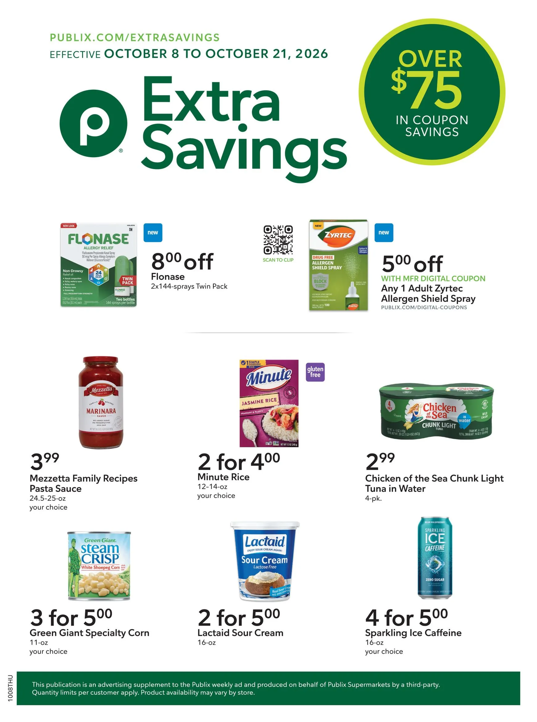 Current Publix - Extra Savings leaflet valid from Thursday 10/08/2026 to Wednesday 10/21/2026
