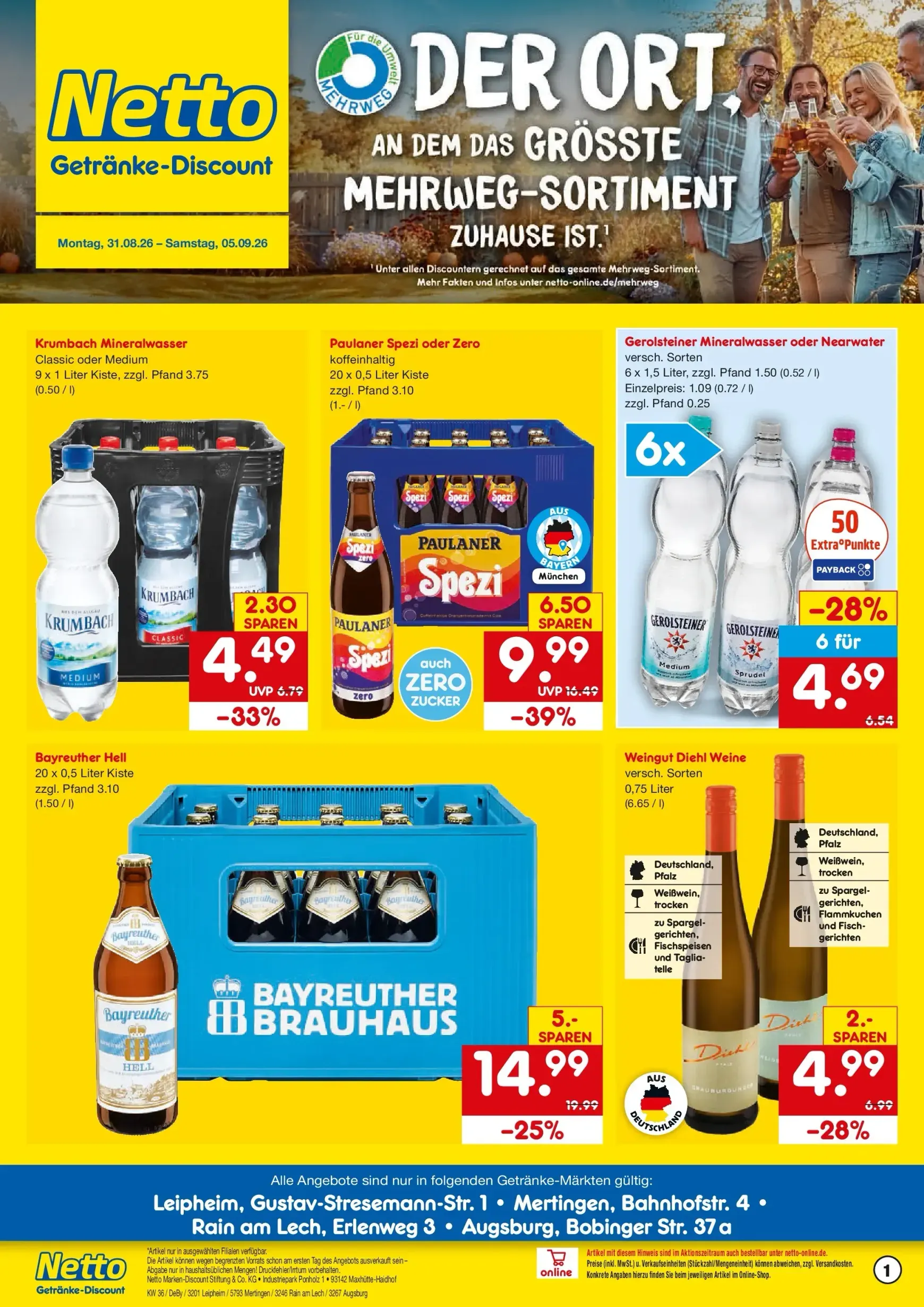 Netto Marken Discount - Getränkeangebote Prospekt – von Montag 31.08.2026 bis Samstag 05.09.2026 von 31. August bis 5. September 2026 - Prospekt seite 1