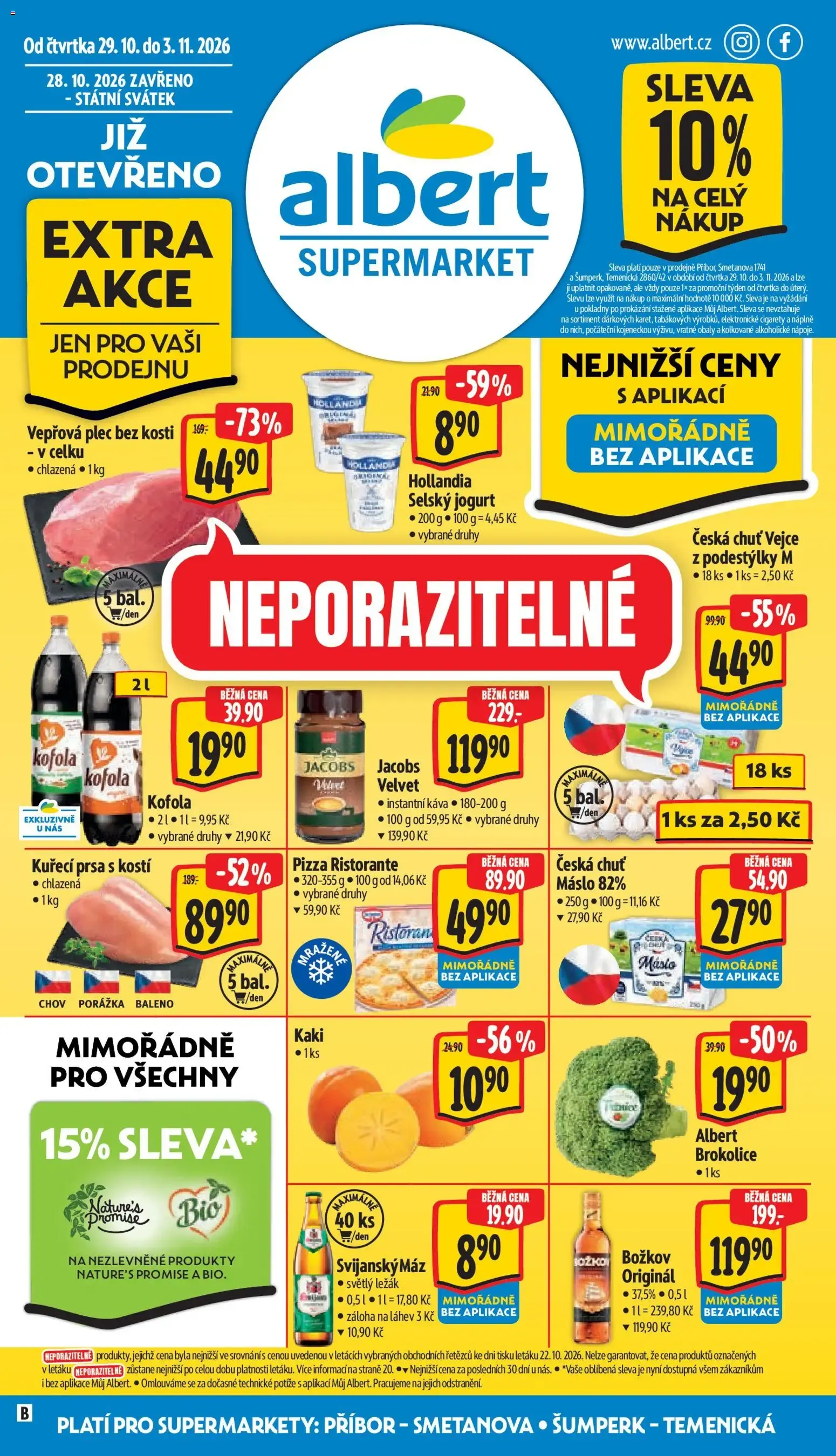 Albert leták - Supermarket Příbor, Šumperk od 28.10.2026 - Akční leták
