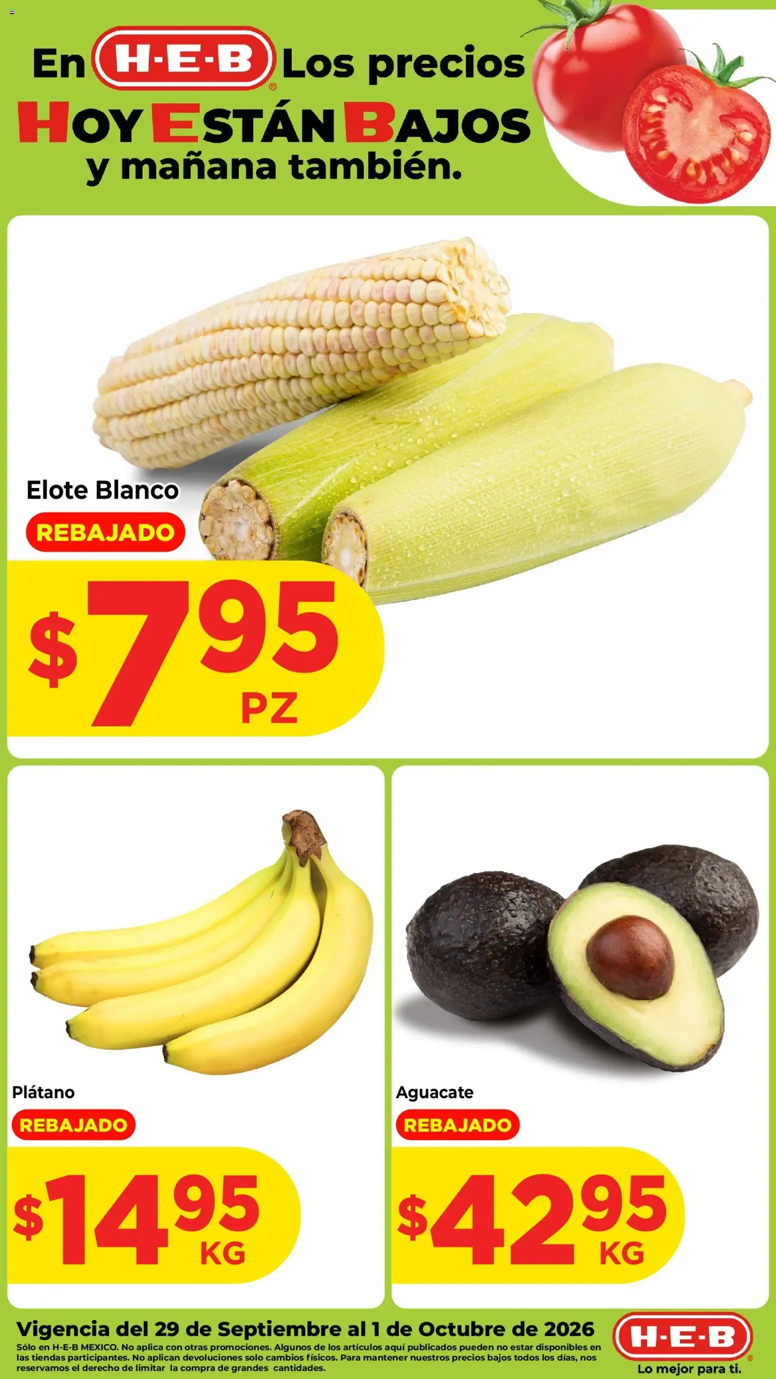 Catálogo de H-E-B: Precios Bajos Hoy y Mañana 29 de septiembre al 1 de octubre 2026 - Pagina 1