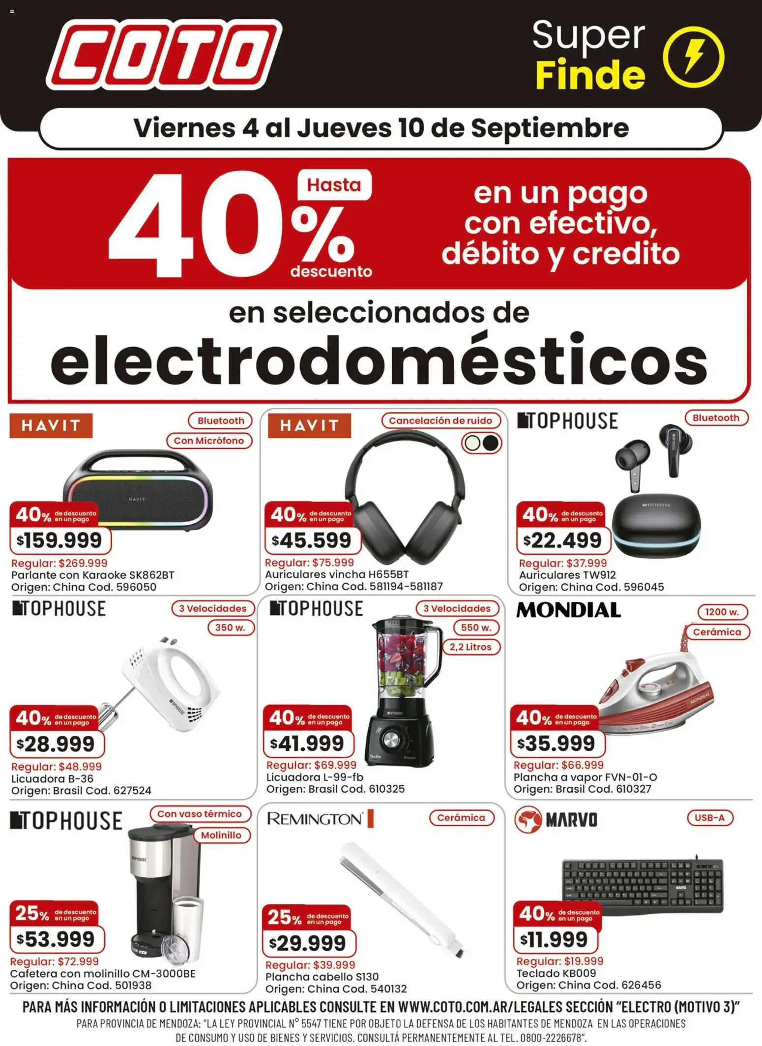 Ofertas de Coto Super Finde - Descuentos en Electrodomésticos 4 de septiembre al 10 de septiembre 2026 - Página 1 del catálogo