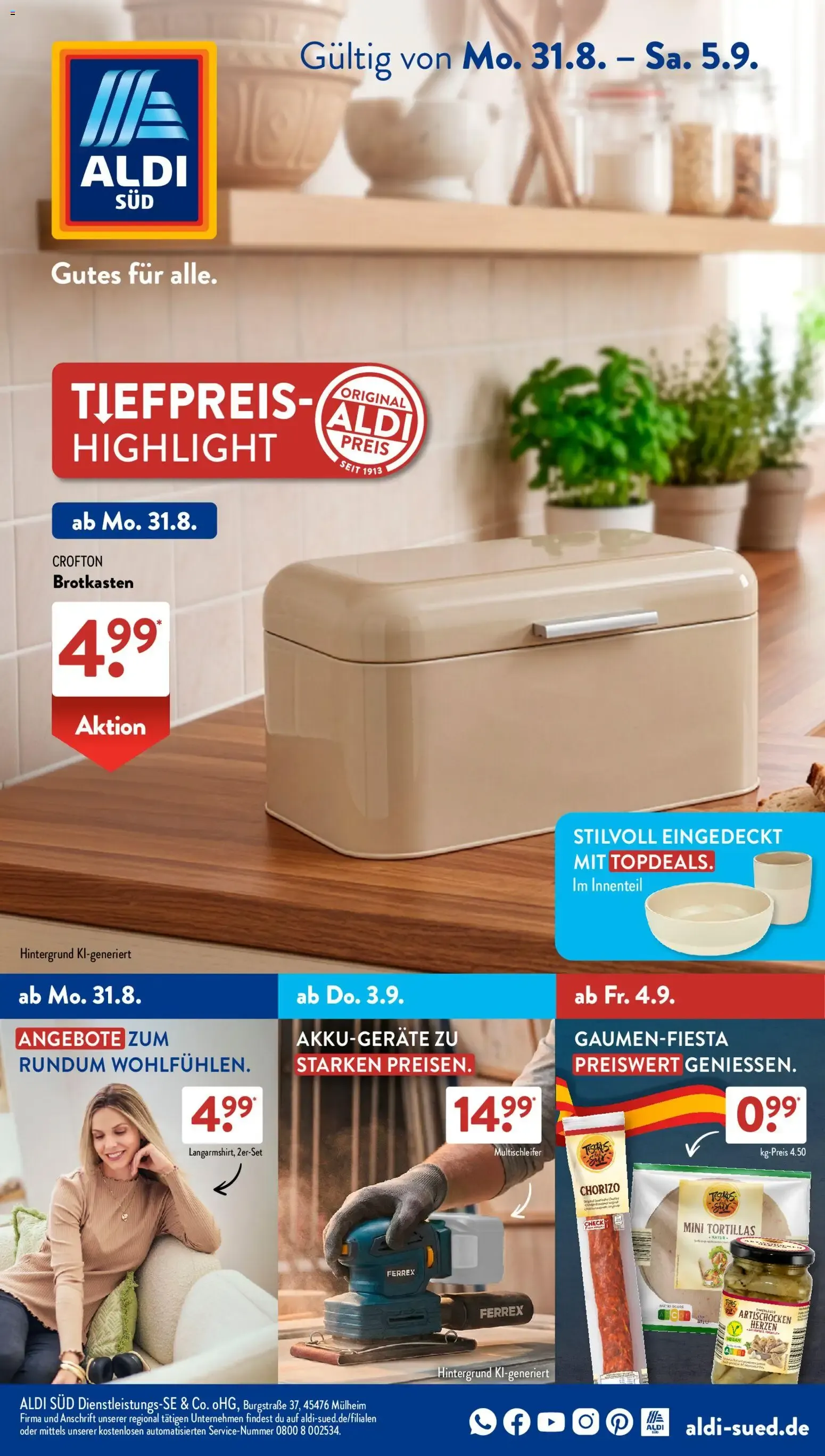 ALDI SÜD Tiefpreis-Highlight Prospekt von 31. August bis 5. September 2026 - Prospekt seite 1