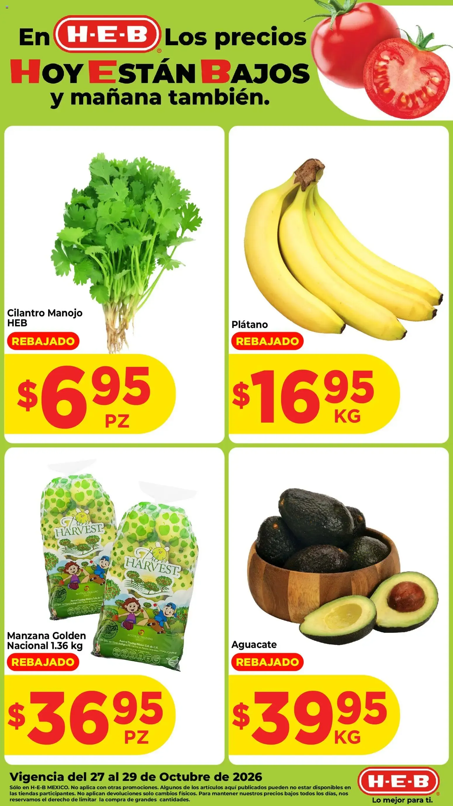 Catálogo de En H-E-B Los precios HOY ESTÁN BAJOS y mañana también. 27 de octubre al 29 de octubre 2026 - Pagina 1