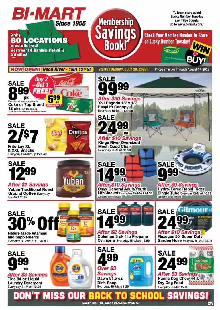 Current Bi-Mart leaflet valid from Tuesday 07/28/2026 to Monday 08/17/2026