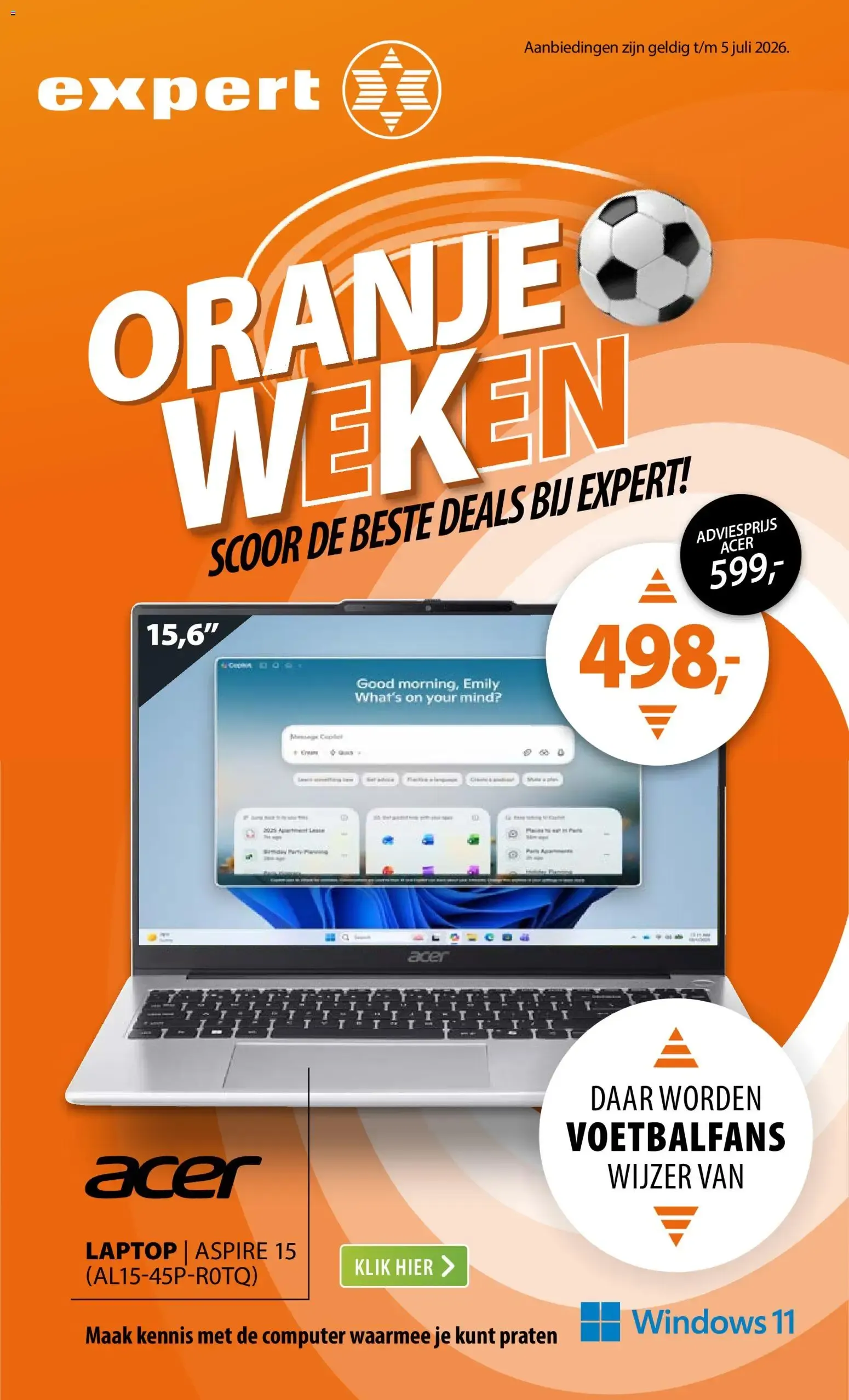 Expert Oranje Weken van 29 juni tot 5 juli 2026 - Folder pagina 1