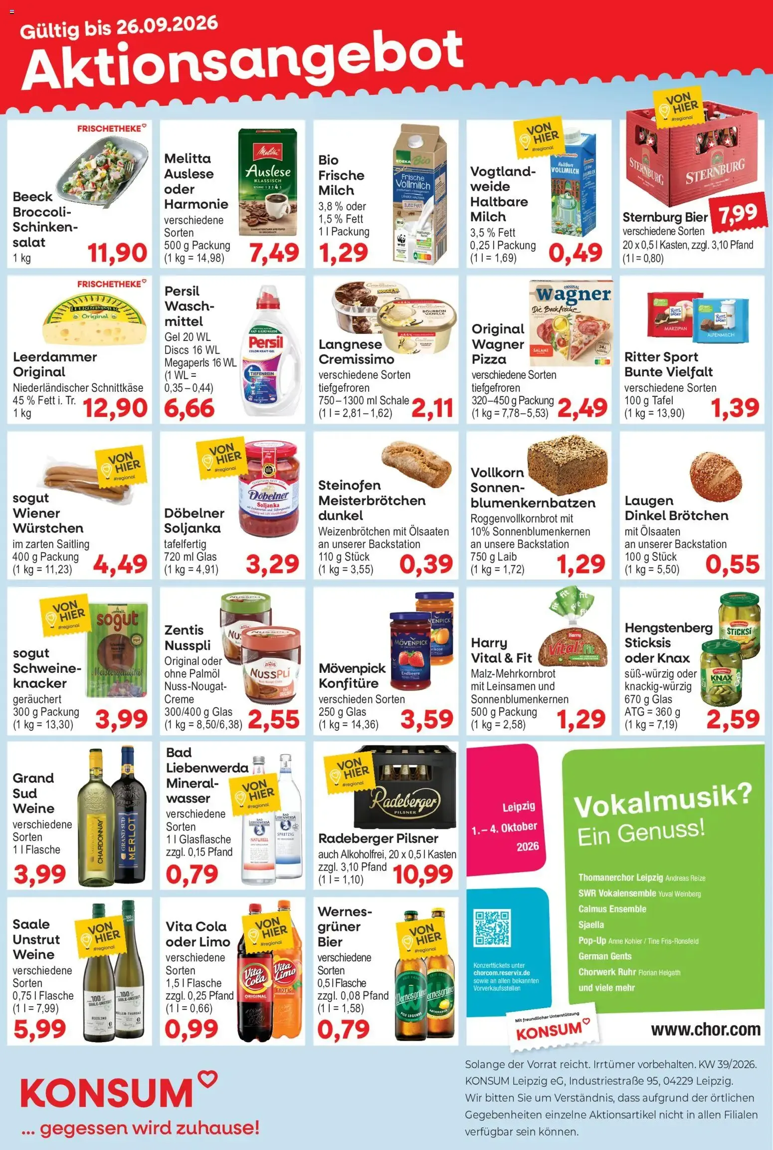 KONSUM Leipzig Prospekt vom 21.09.2026 – Angebote online von 21. September bis 26. September 2026 - Prospekt seite 1