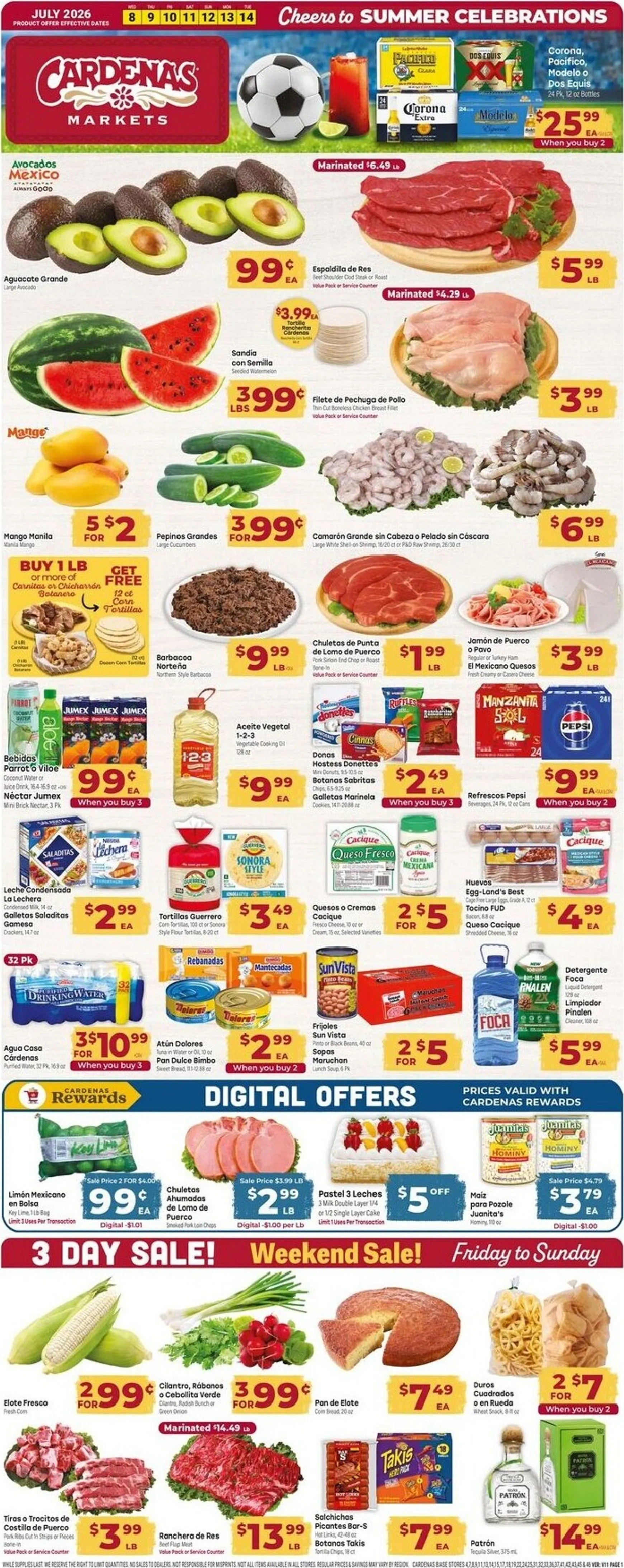 Weekly promotion Current Cardenas Markets leaflet valid from Wednesday 07/08/2026 to Tuesday 07/14/2026 spanning from July 8 to July 14 2026 - Page 1 for Catalogue 365