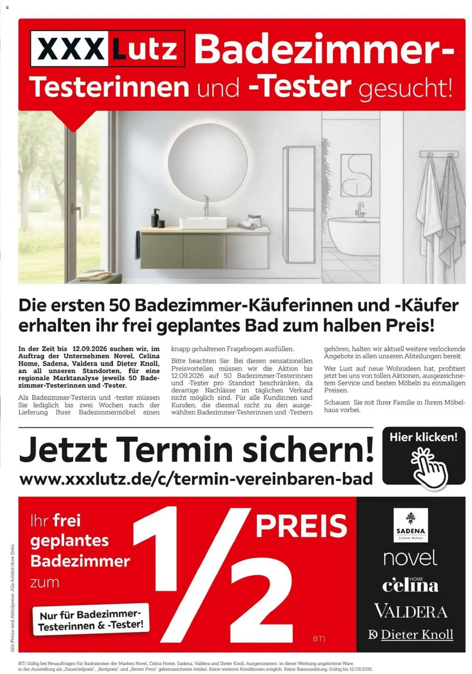 XXXLutz Badezimmer-Testerinnen und -Tester gesucht! von 29. August bis 12. September 2026 - Prospekt seite 1