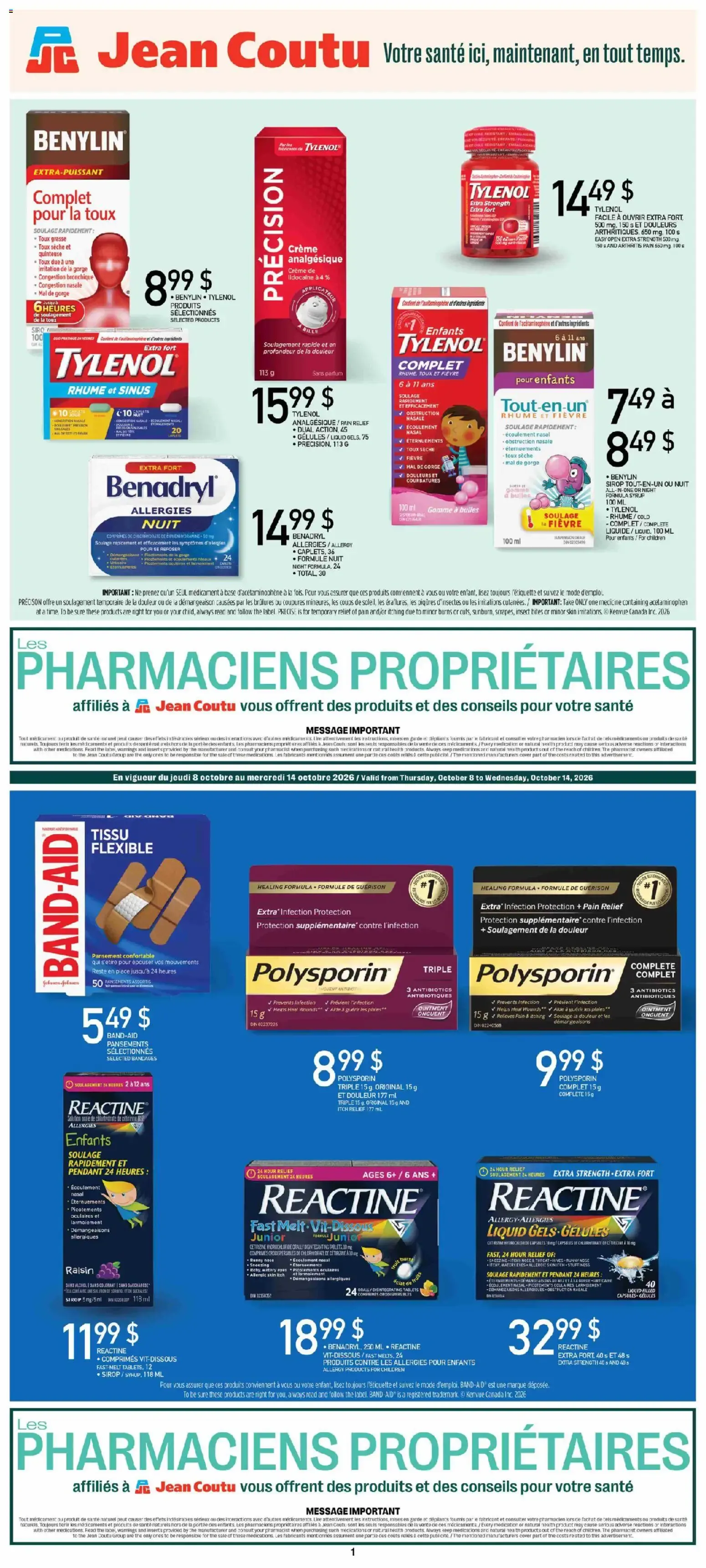 Jean Coutu circulaire - Encart Pharmacien from Oct 8, 2026 > weekly specials & deals from October 8 to October 14 2026 - flyer page 1