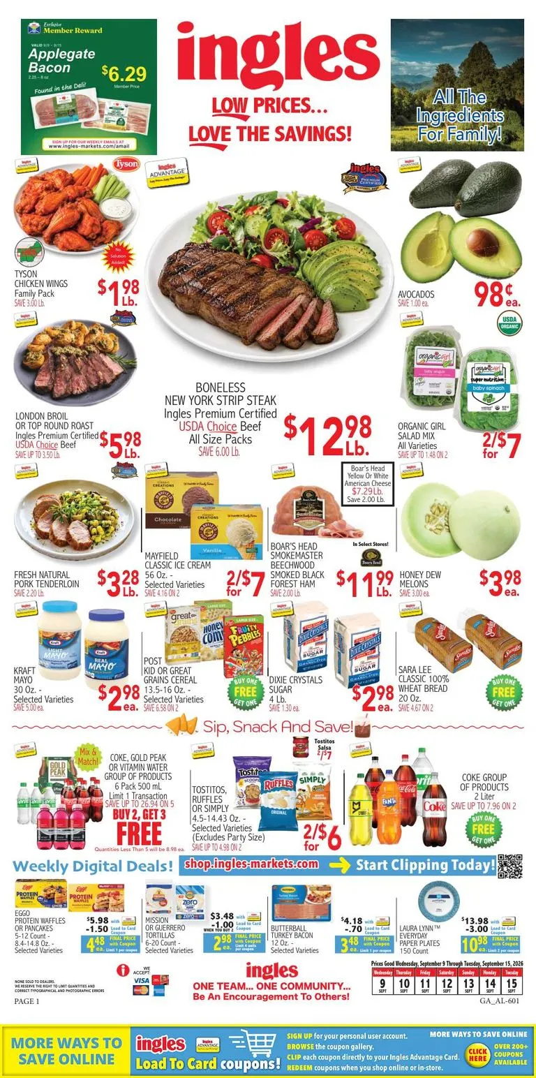 Current Ingles Markets leaflet valid from Wednesday 09/09/2026 to Tuesday 09/15/2026