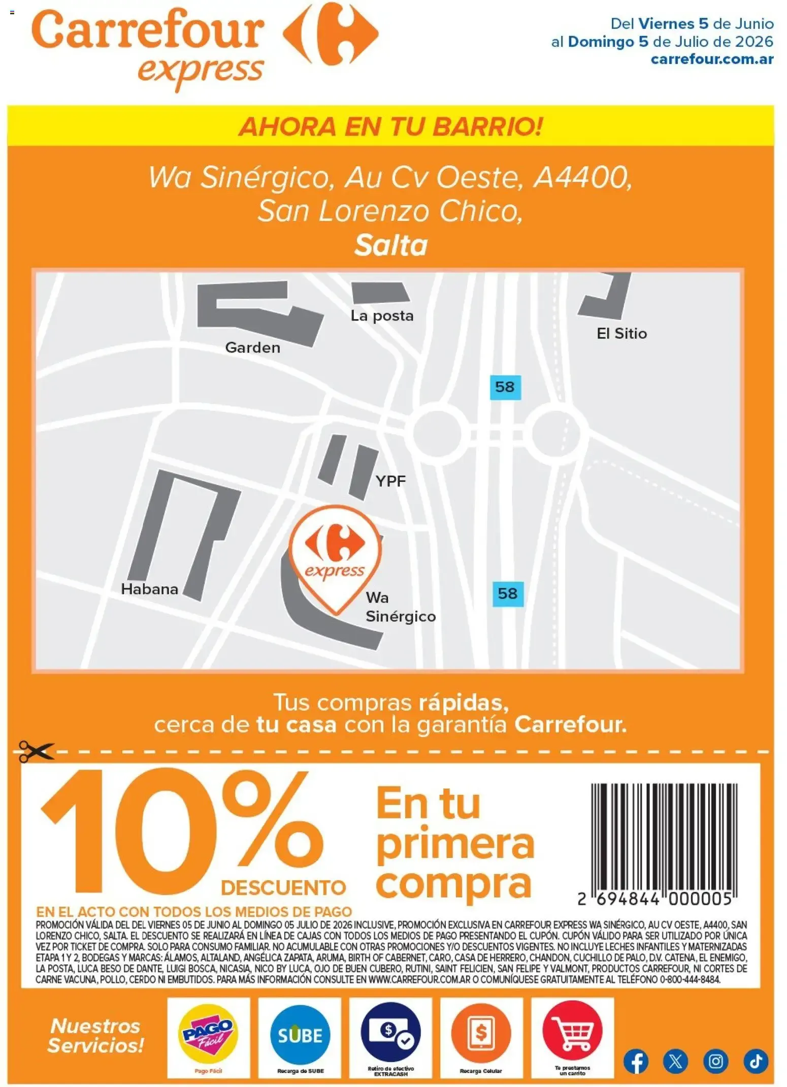 Ofertas de Carrefour - Carrefour Express | Wa Sinérgico, Au Cv Oeste, A4400, Salta || del 05/06/2026 - 05/07/2026 || Promociones 5 de junio al 5 de julio 2026 - Página 1 del catálogo