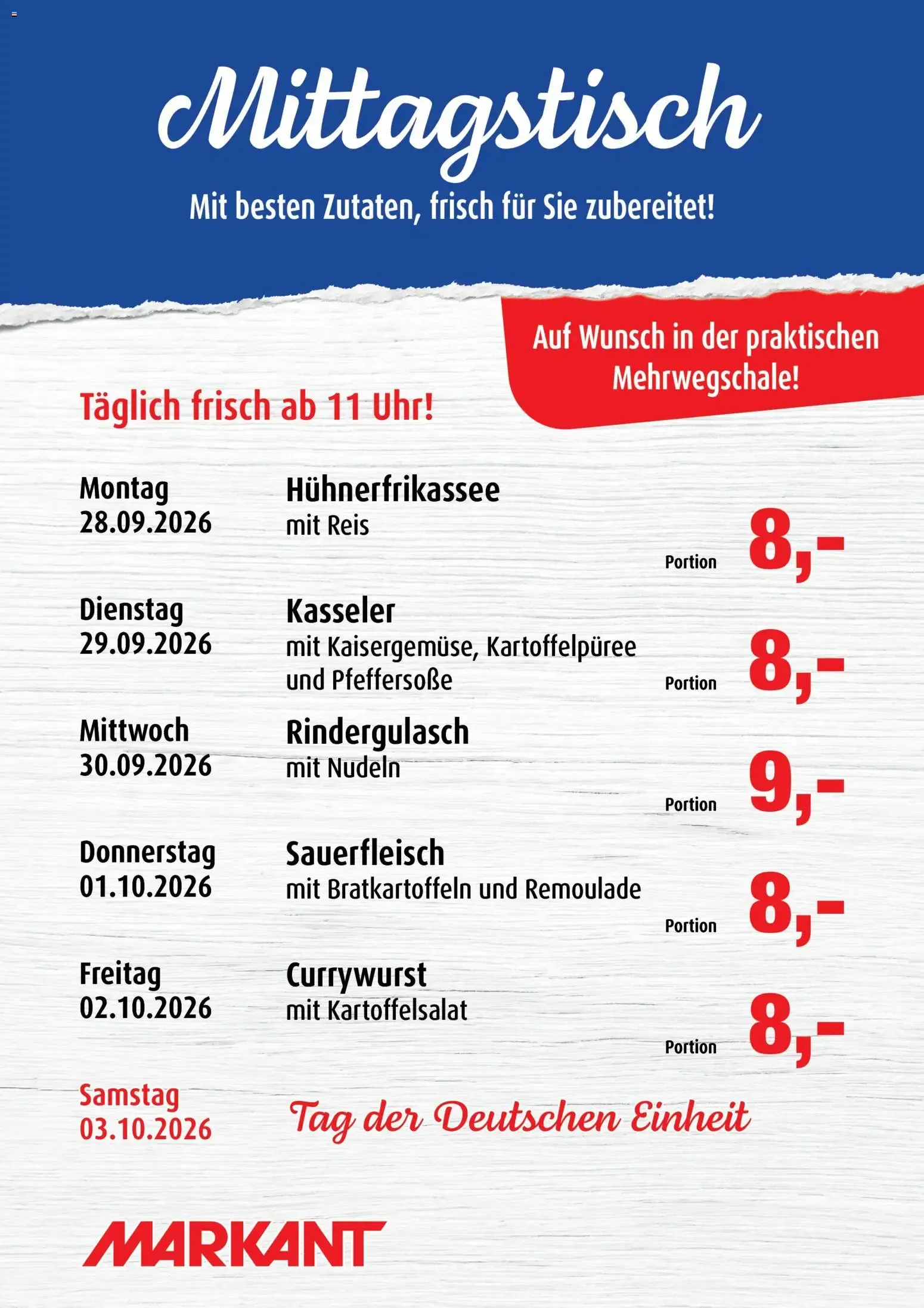 Markant Mittagstisch (ab 28.09.2026) zum Blättern von 28. September bis 2. Oktober 2026 - Prospekt seite 1