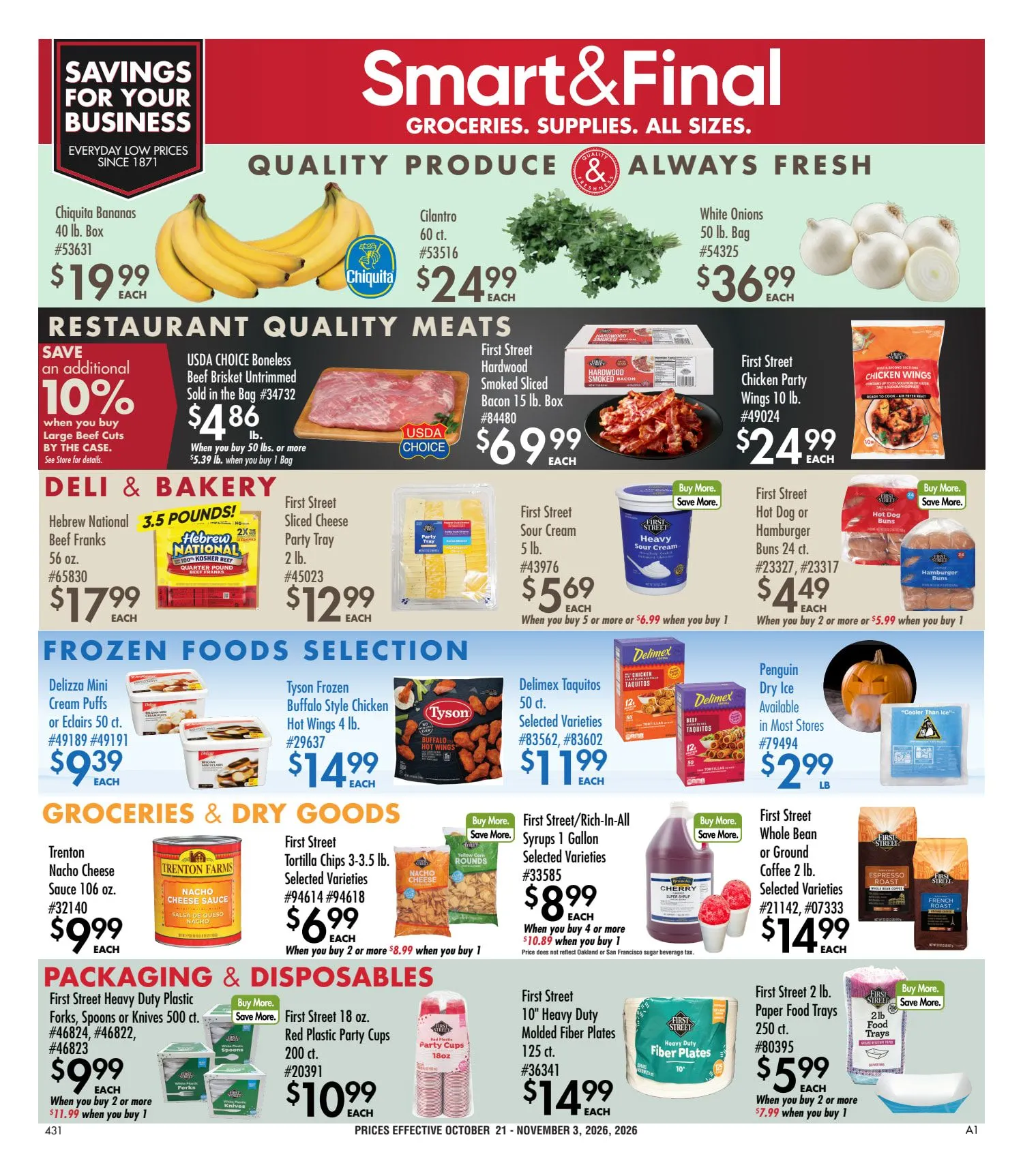 Weekly promotion Current Smart & Final - Business & Club Savings leaflet valid from Wednesday 10/21/2026 to Tuesday 11/03/2026 spanning from October 21 to November 3 2026 - Page 1 for Catalogue 365