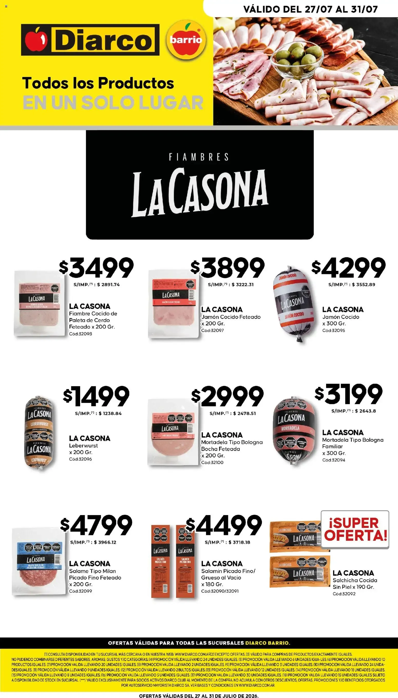 Ofertas de Diarco barrio - Fiambrería La Casona 27 de julio al 31 de julio 2026 - Página 1 del catálogo