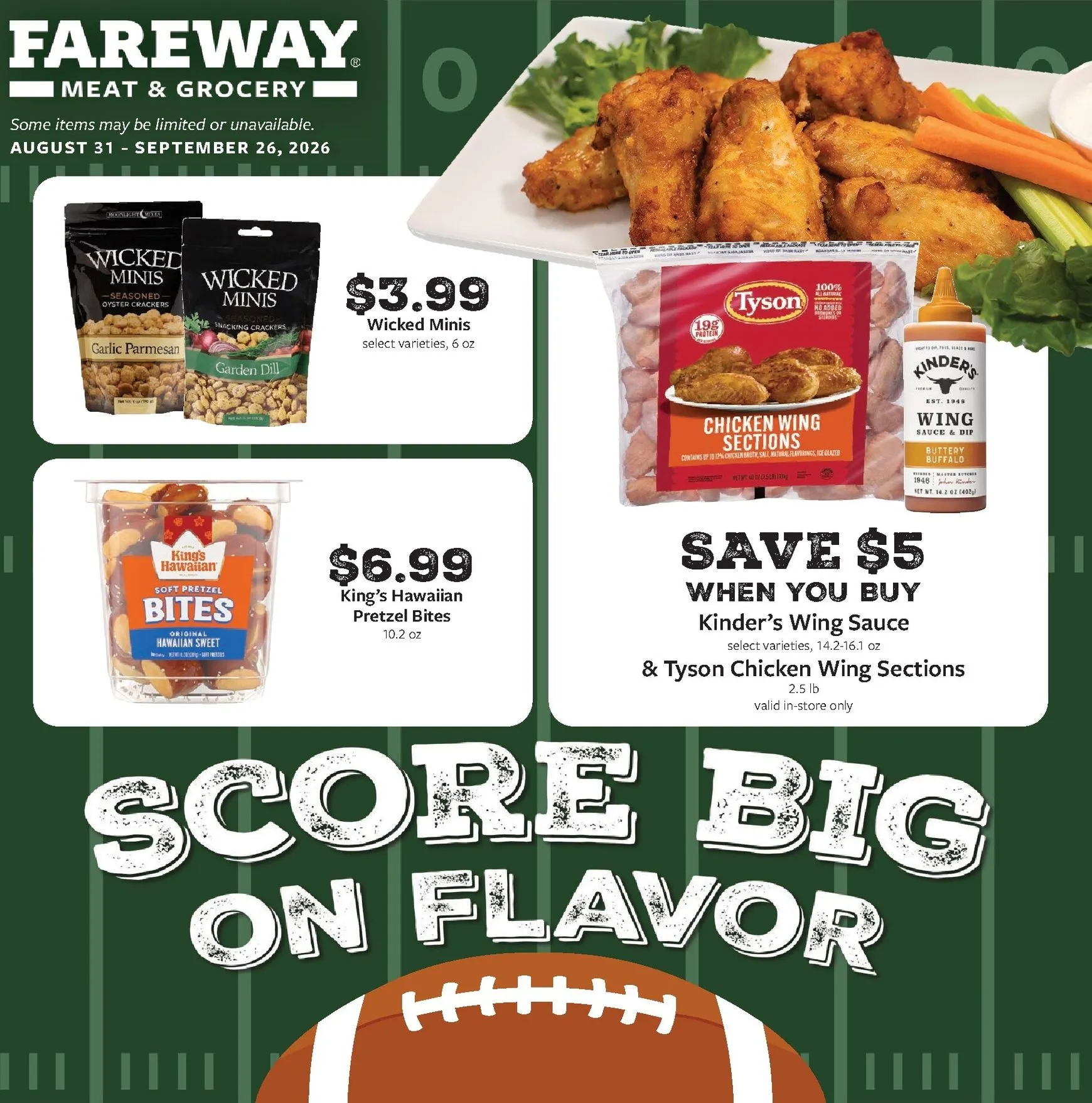 Current Fareway - Score Big on Flavor leaflet valid from Monday 08/31/2026 to Saturday 09/26/2026