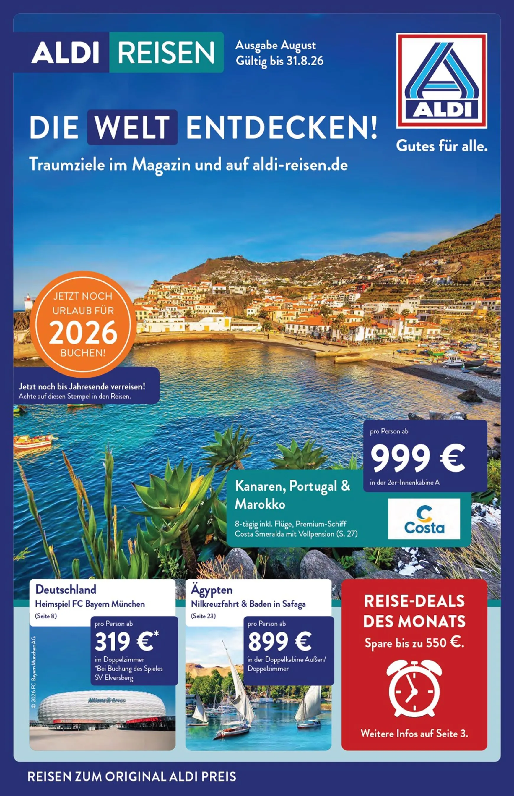 ALDI REISEN - Die Welt Entdecken! (Ausgabe August) von 3. August bis 31. August 2026 - Prospekt seite 1