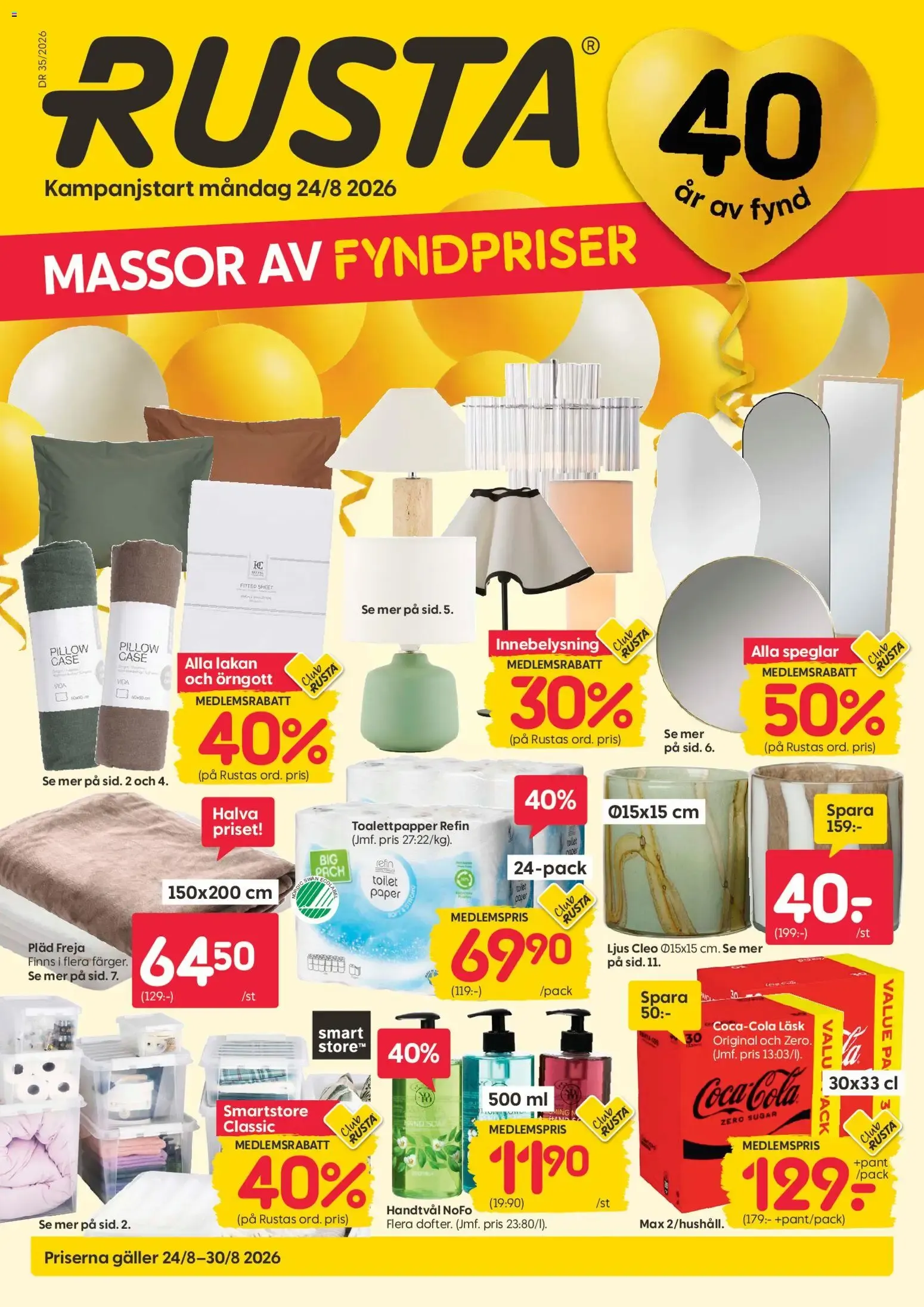 Rusta - Massor av fyndpriser från 24 augusti till 30 augusti 2026 - Reklamblad sidor 1