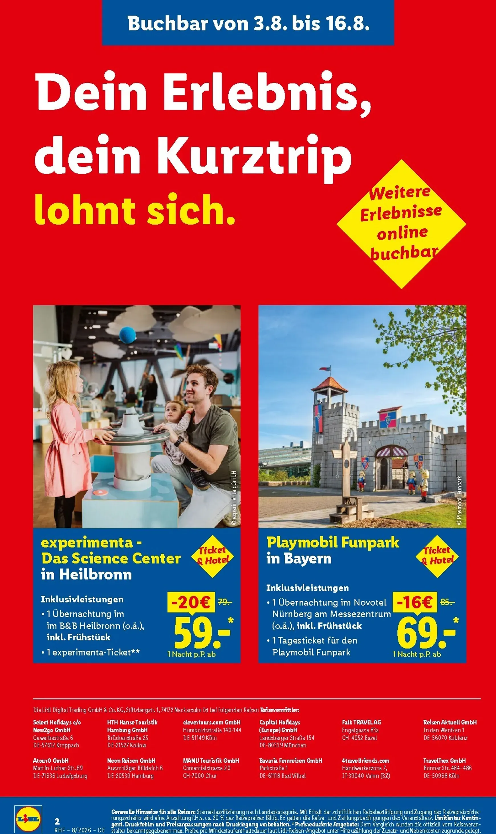 Lidl August Reise-Highlights Prospekt – von Mittwoch 29.07.2026 bis Montag 31.08.2026 von 29. Juli bis 31. August 2026 - Prospekt seite 2