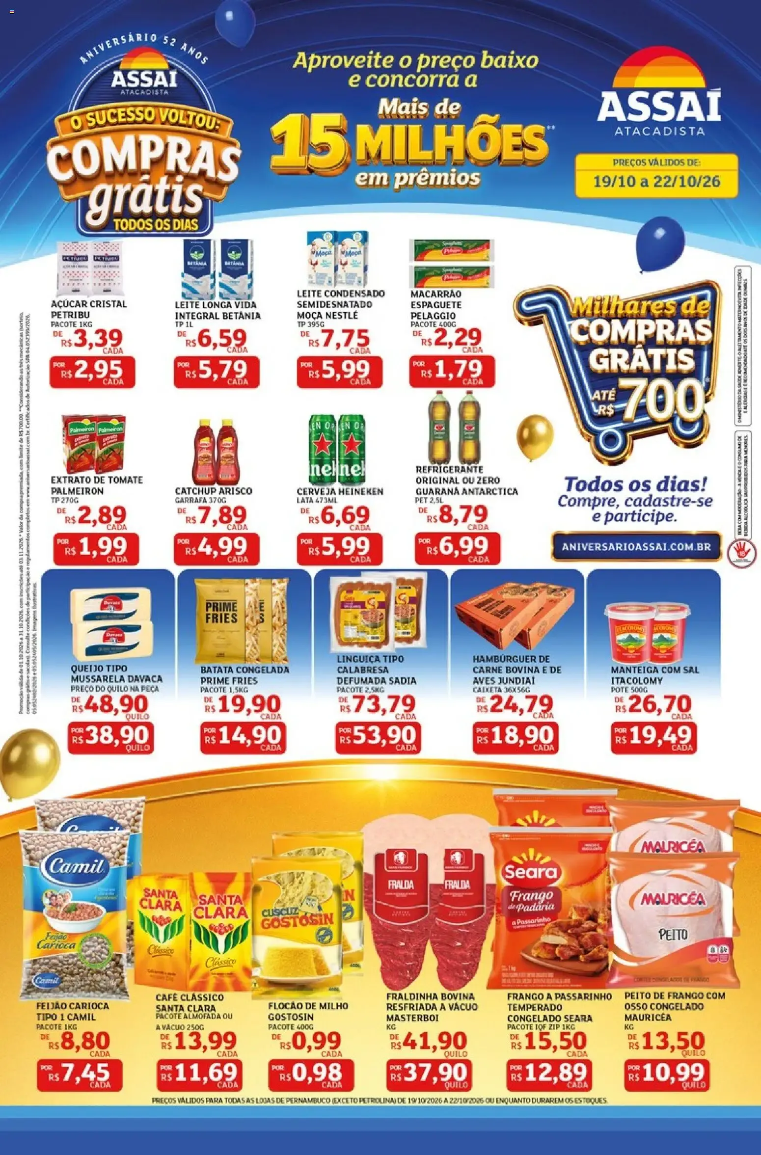 Encarte de Assaí Atacadista - Aniversário 52 Anos: Compras Grátis e 15 Milhões em Prêmios 19 de outubro até 22 de outubro 2026 - Pagina 1